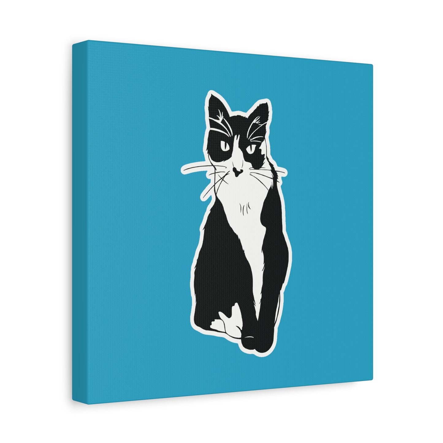 Cat Canvas Print on Turquoise (Sticker Style Cat) - Cat Drawing Art