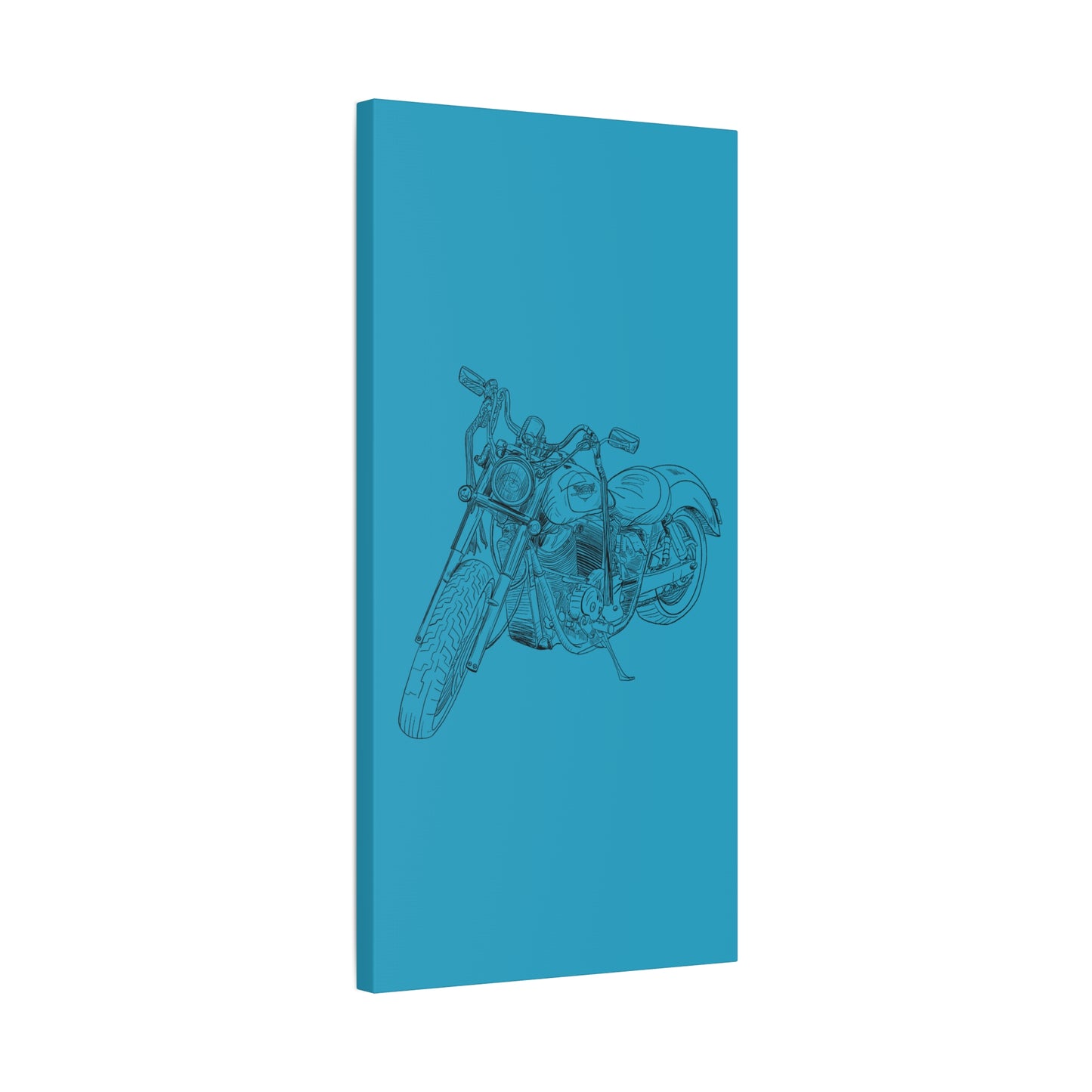 Ride Me Harley Motorcycle Sketch Canvas Print - Black Ink on Turquoise Background