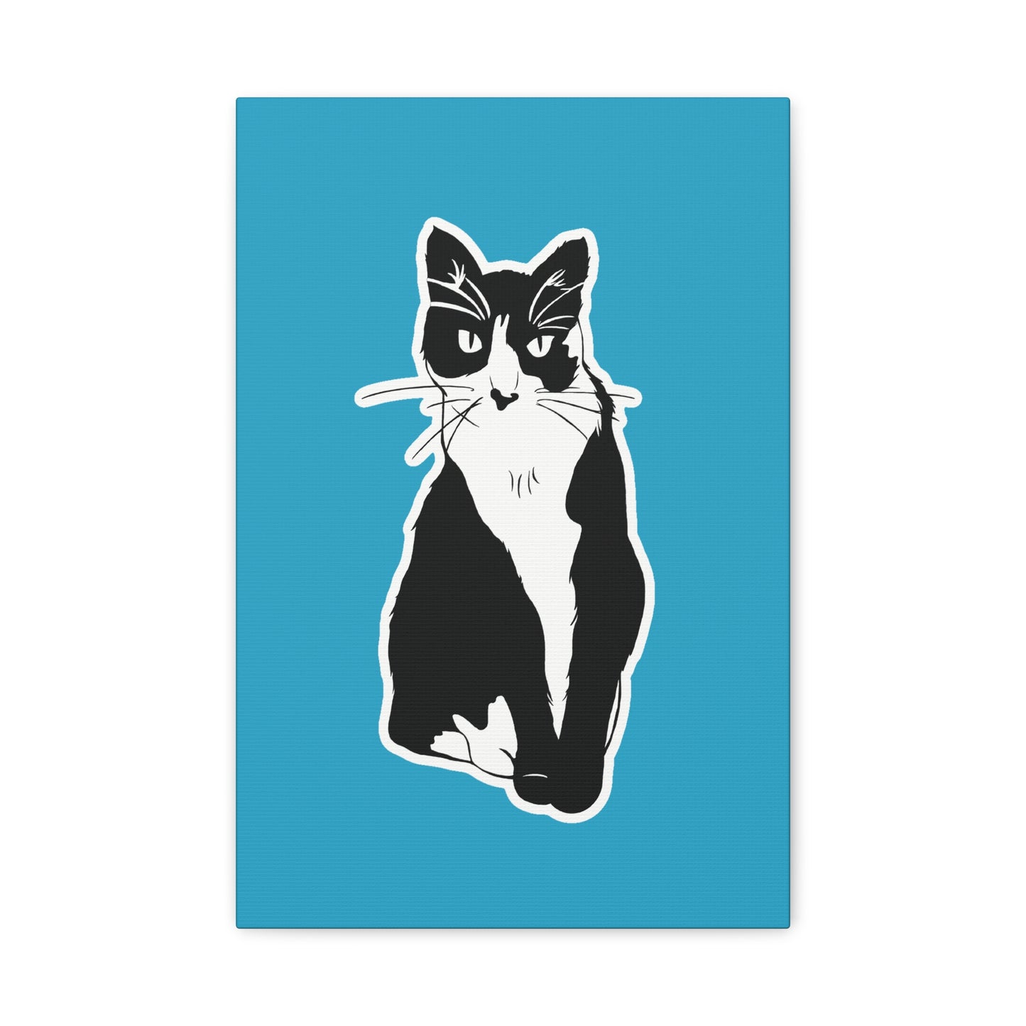 Cat Canvas Print on Turquoise (Sticker Style Cat) - Cat Drawing Art
