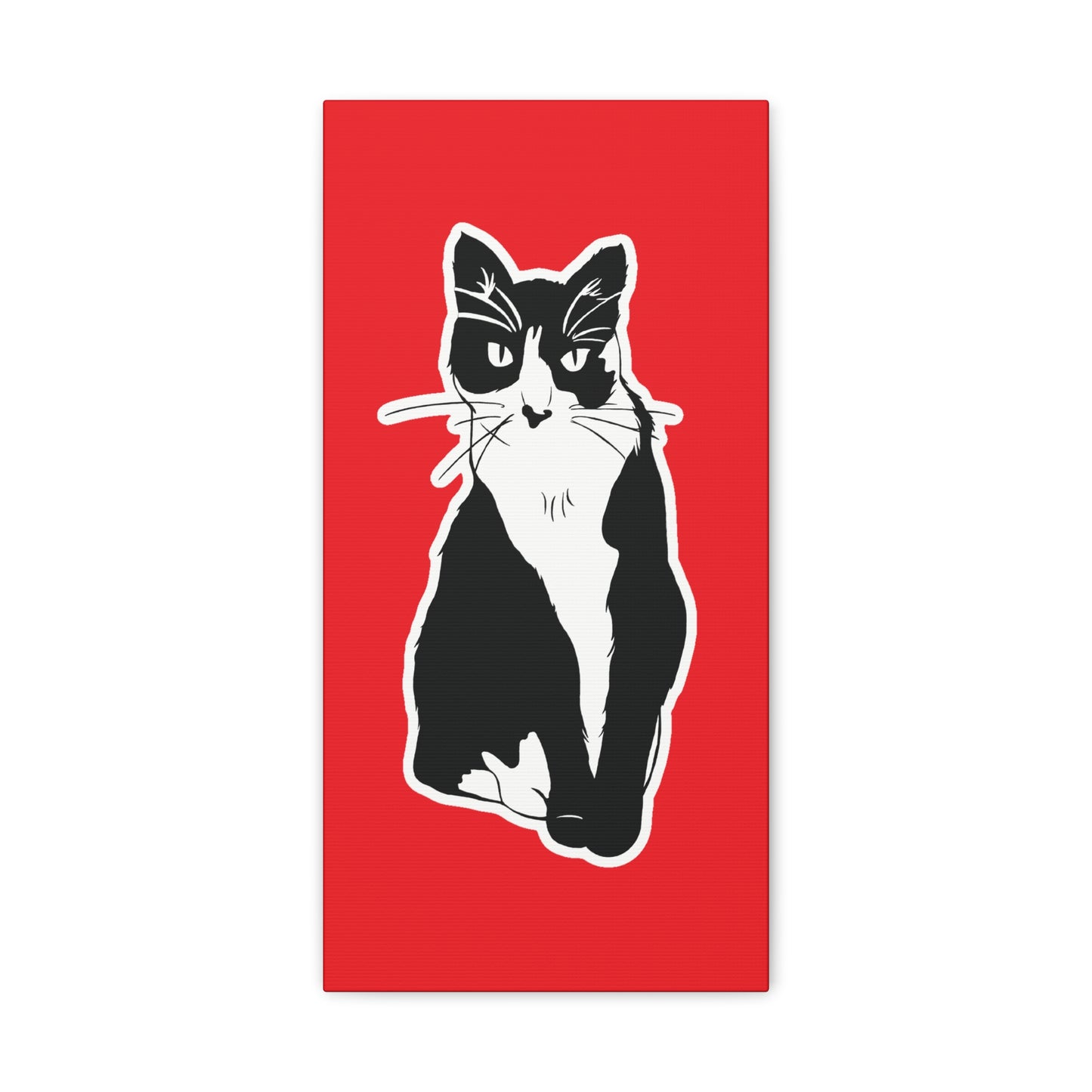 Cat Canvas Print on Red (Sticker Style Cat) - Cat Drawing Art