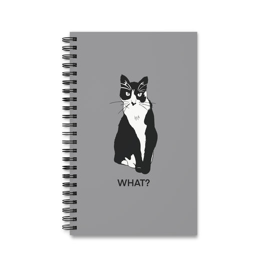 Cattitude Notebook in Grey (B&W Style Cat) - Cat Spiral Notebook