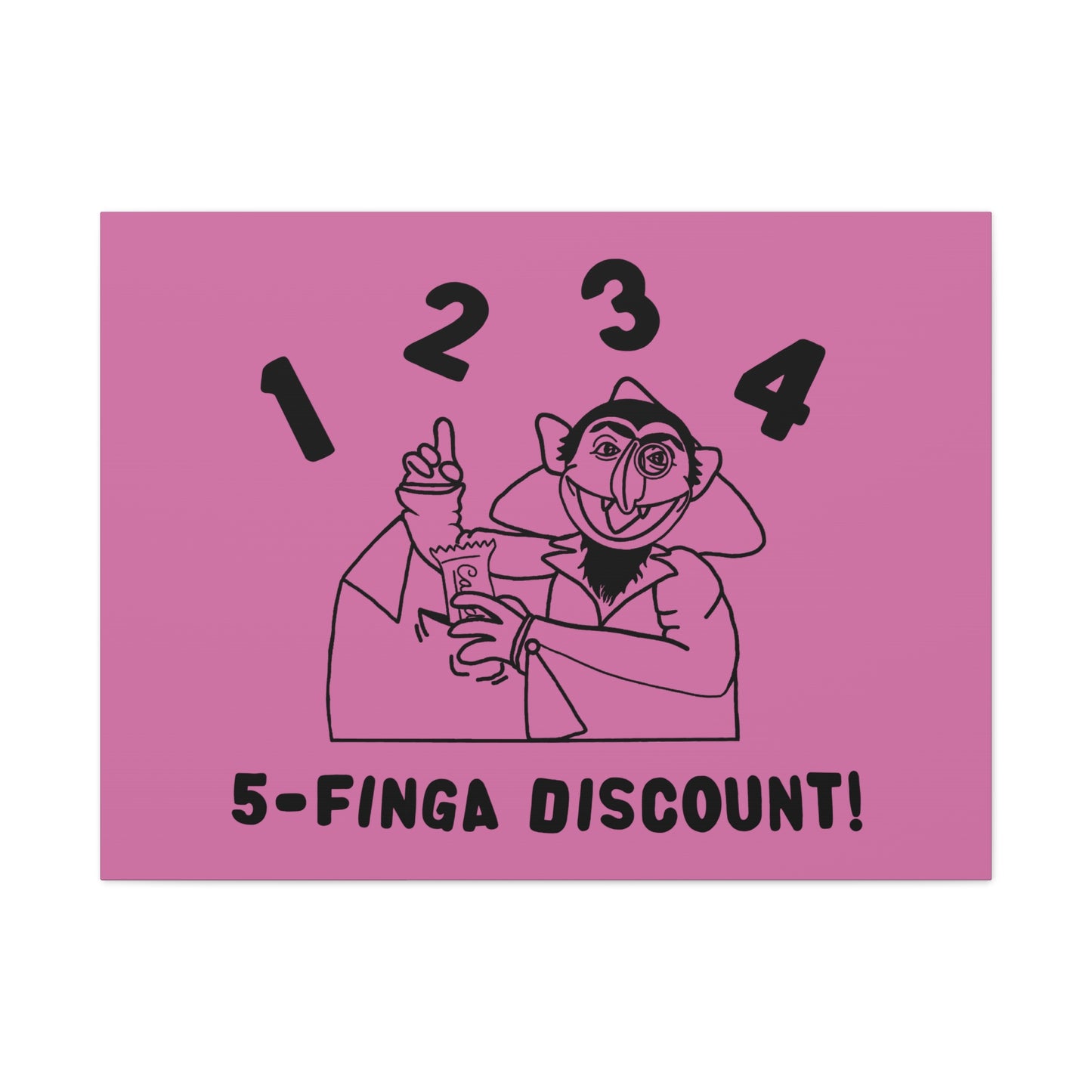 Five Finger Discount Outline Canvas Print Light Pink - Sesame Street The Count Parody Art Print