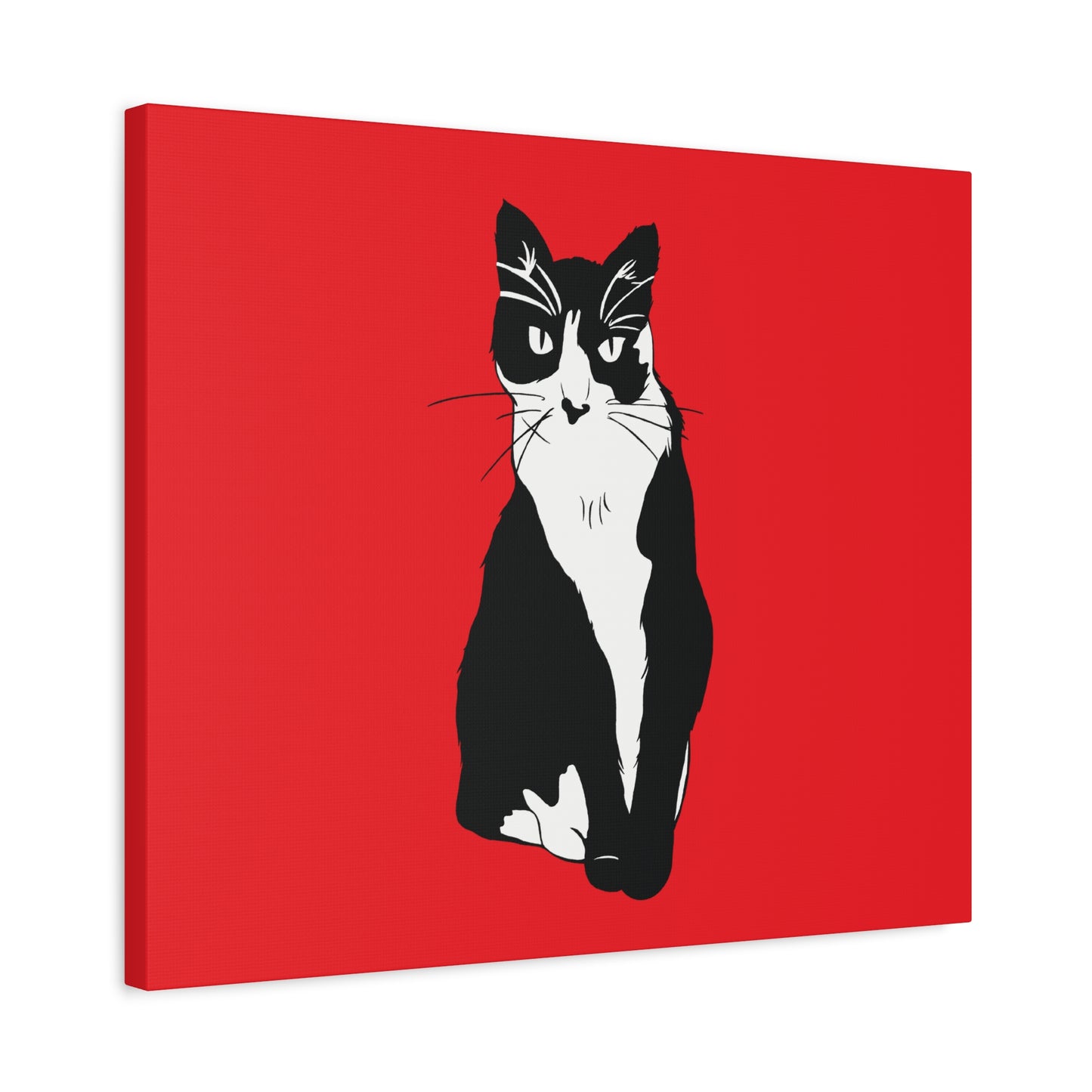 Cat Canvas on Red (B&W Style Cat) - Cat Drawing Art