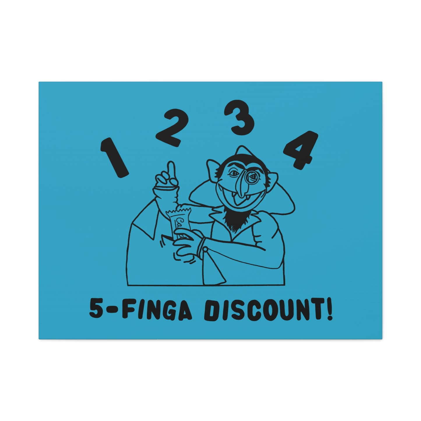 Five Finger Discount Outline Canvas Print Turquoise - Sesame Street The Count Parody Art Print