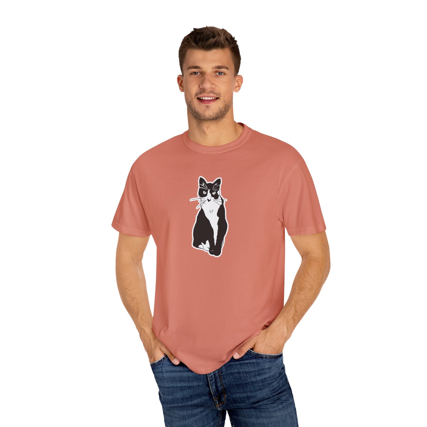 Cat Tee (Sticker Style Cat) - Cat Drawing Shirt