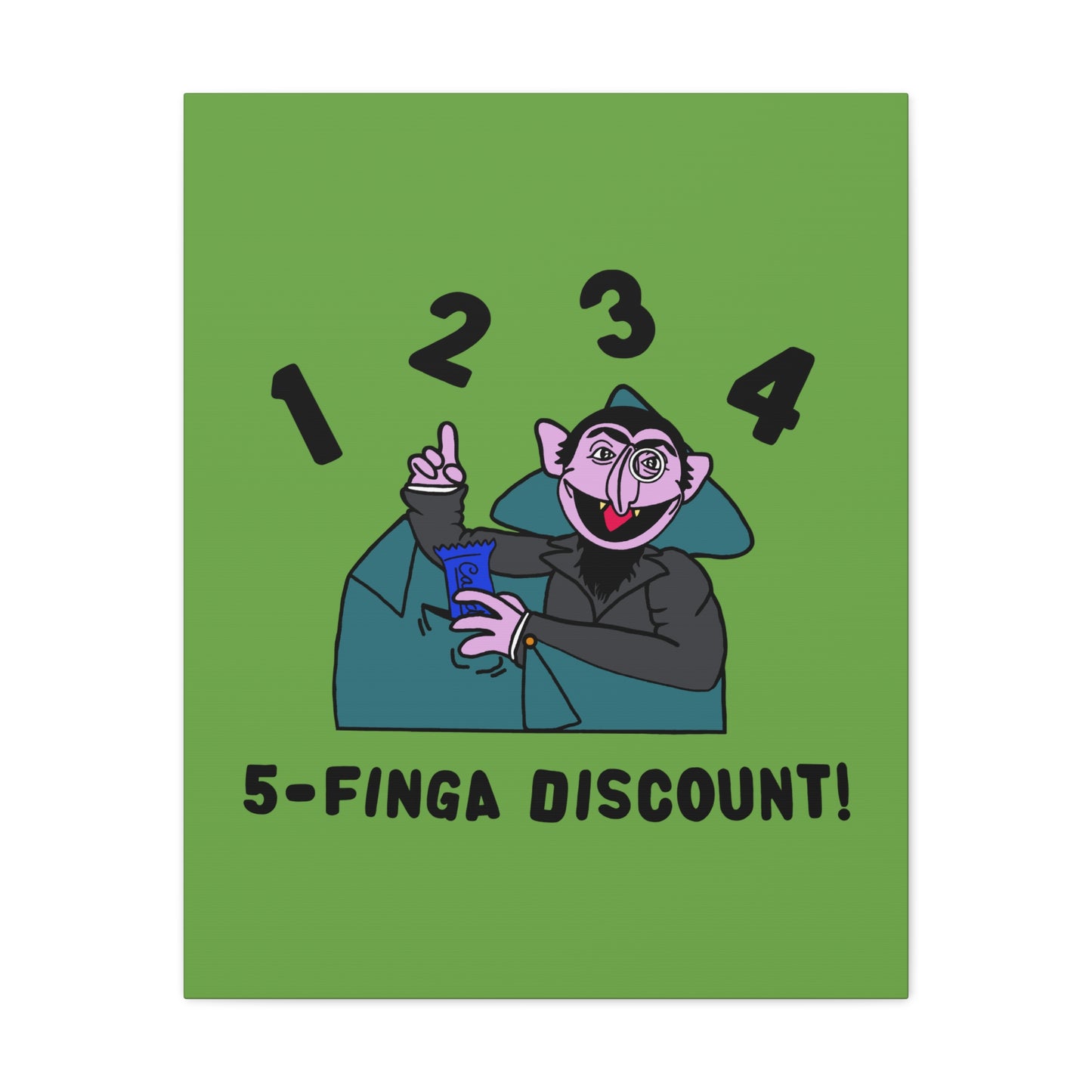 Five Finger Discount Canvas Print Green - Sesame Street The Count Parody Art Print