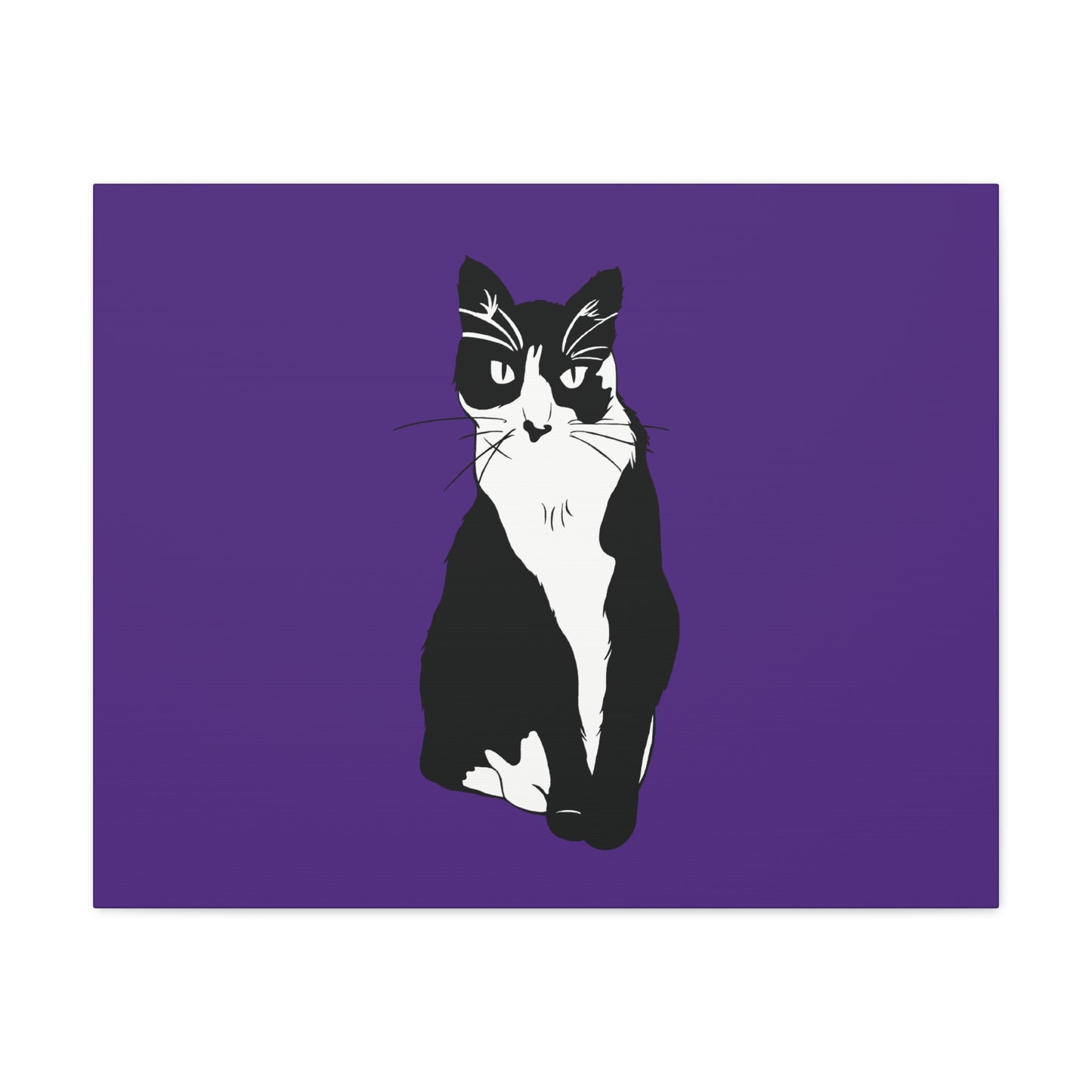 Cat Canvas on Purple (B&W Style Cat) - Cat Drawing Art