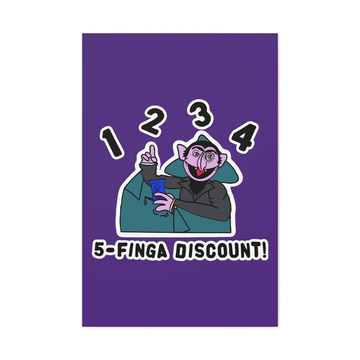 Five Finger Discount Canvas Print Light Purple - Sesame Street The Count Parody Art Print