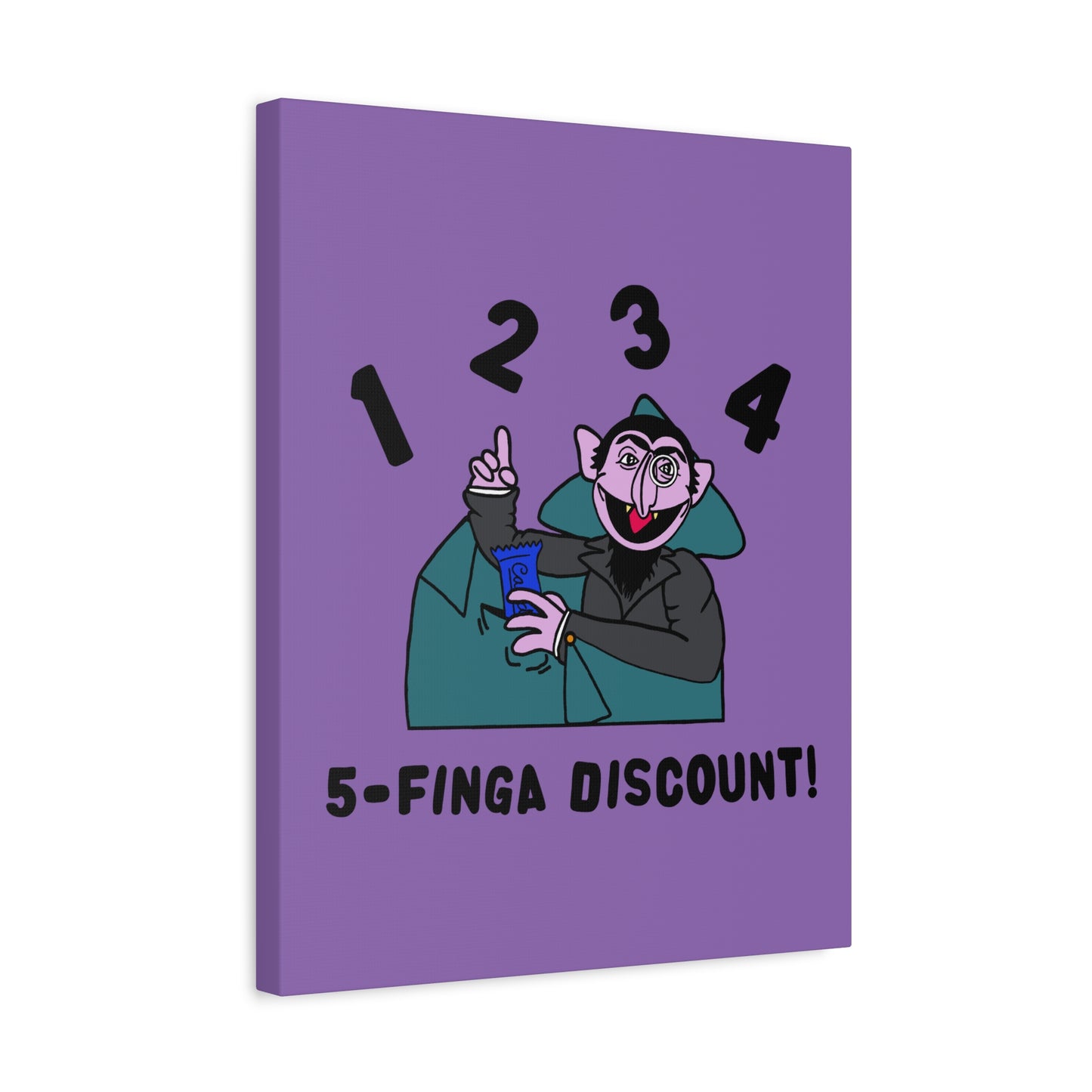 Five Finger Discount Canvas Print Light Purple - Sesame Street The Count Parody Art Print