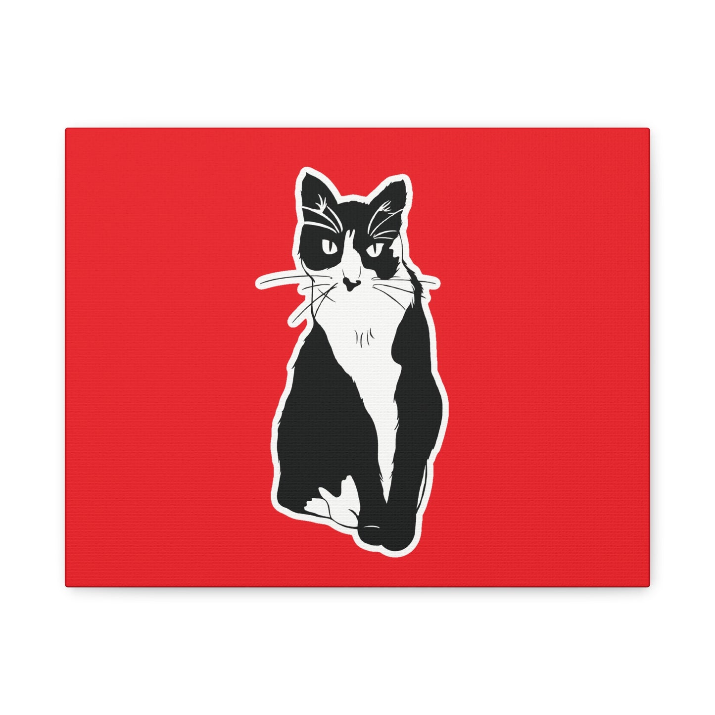 Cat Canvas Print on Red (Sticker Style Cat) - Cat Drawing Art