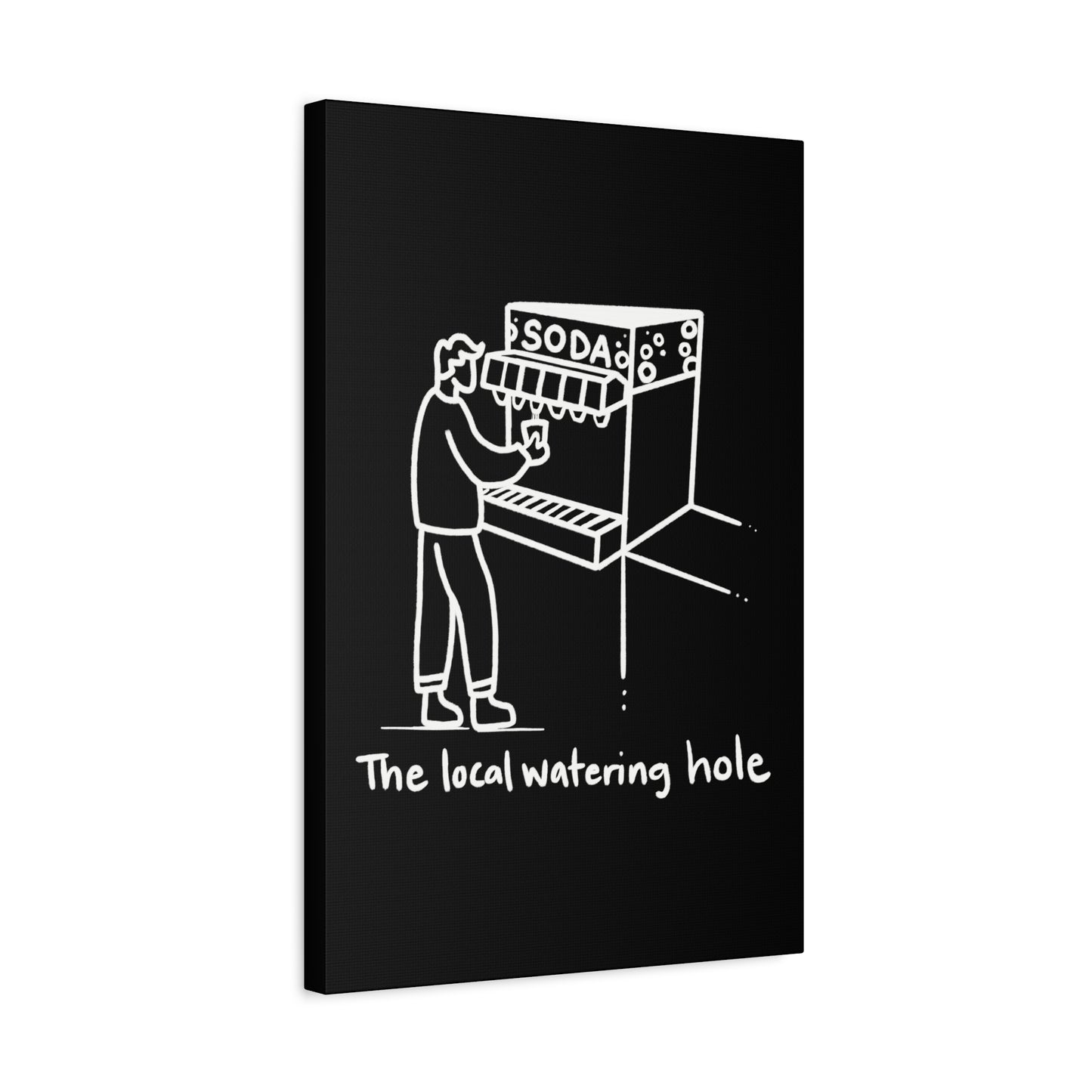Local Watering Hole Canvas Print - White Ink on Black Background