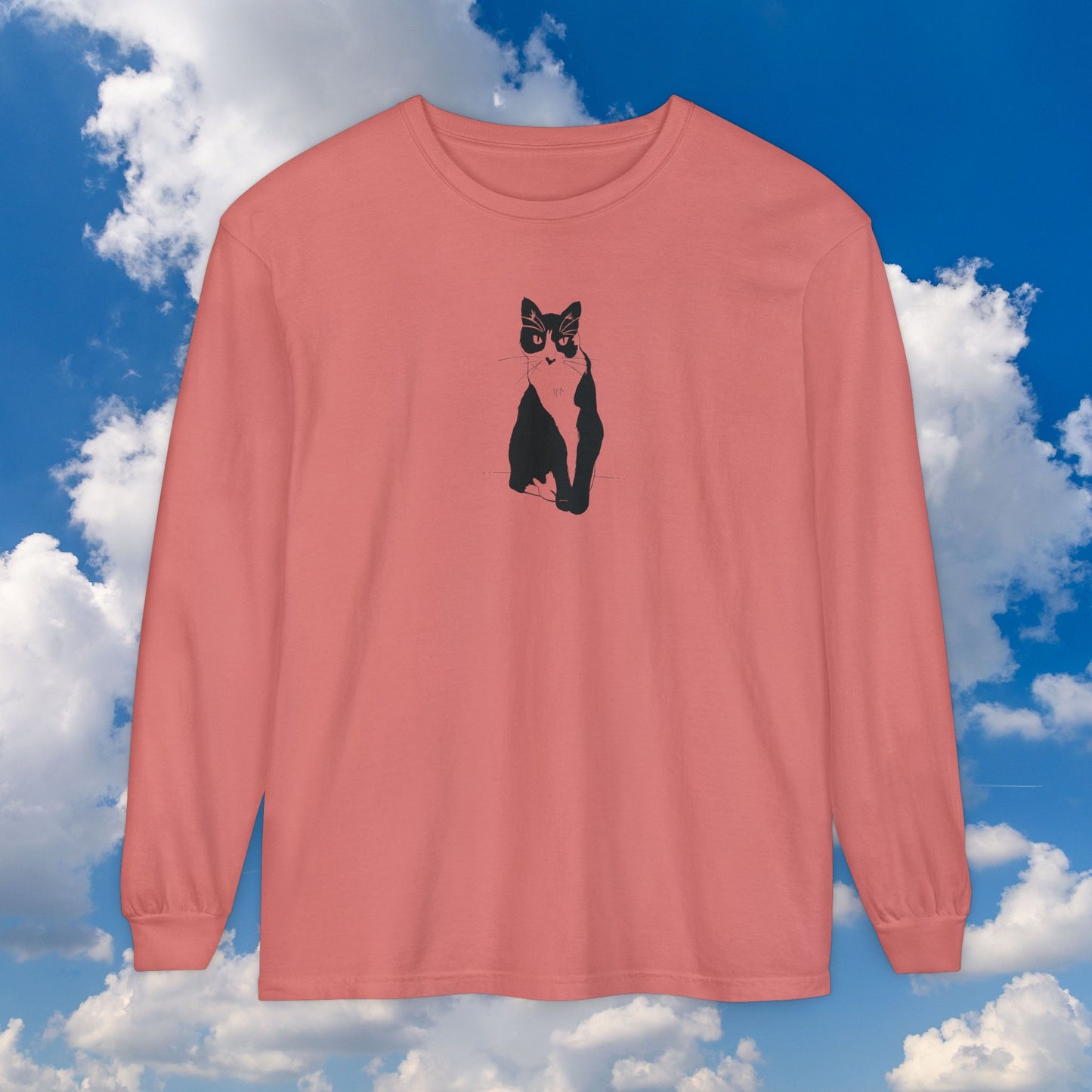 Cat Long Sleeve Tee (Transparent Style Cat) - Cat Drawing Shirt