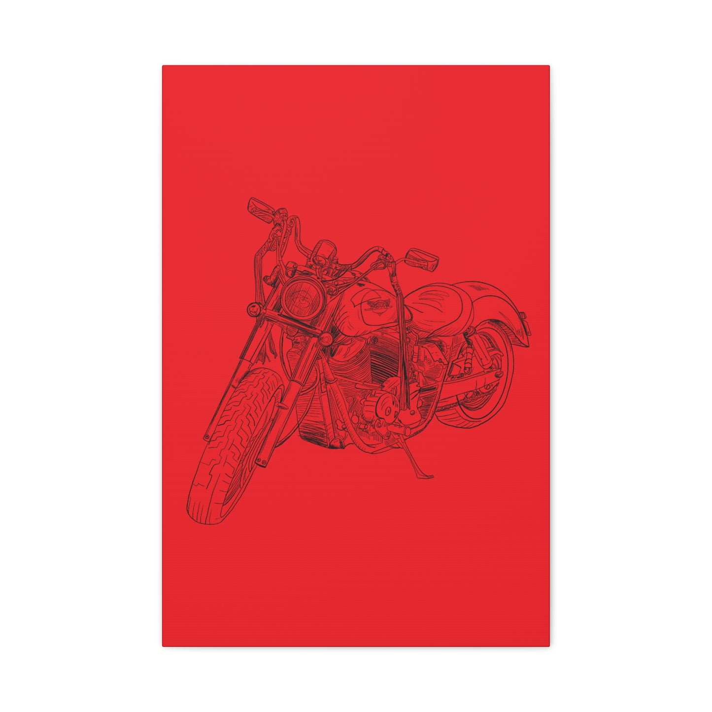 Ride Me Harley Motorcycle Sketch Canvas Print - Black Ink on Red Background