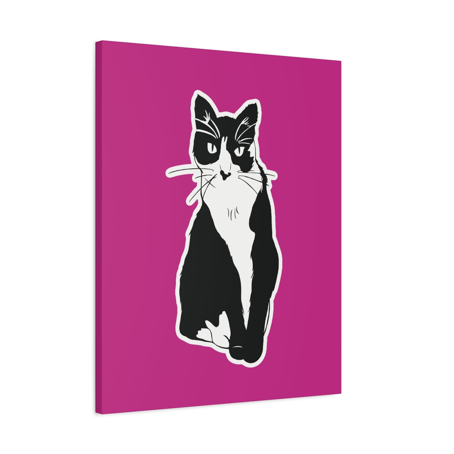 Cat Canvas on Pink (Sticker Style Cat) - Cat Drawing Art