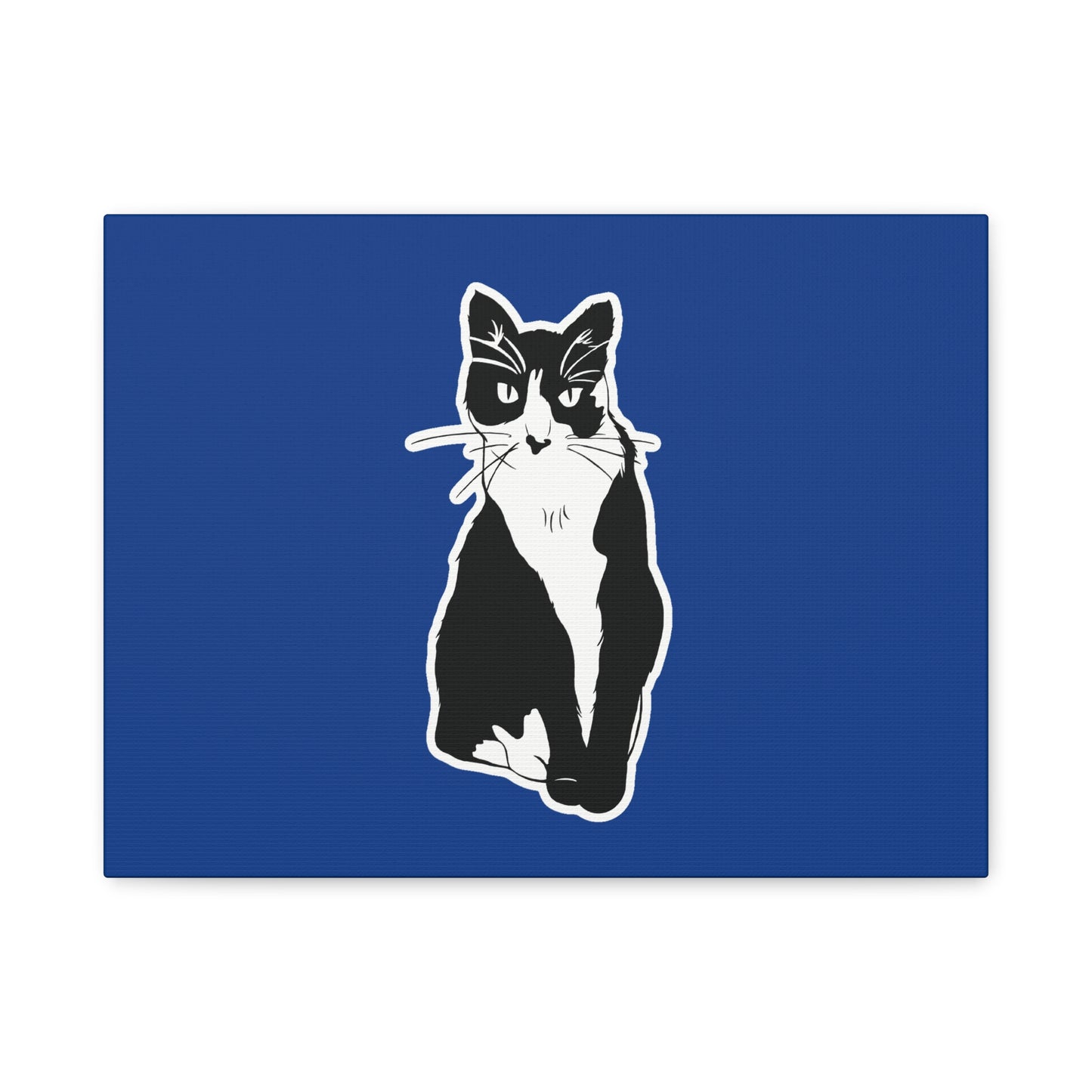 Cat Canvas Print on Dark Blue (Sticker Style Cat) - Cat Drawing Art
