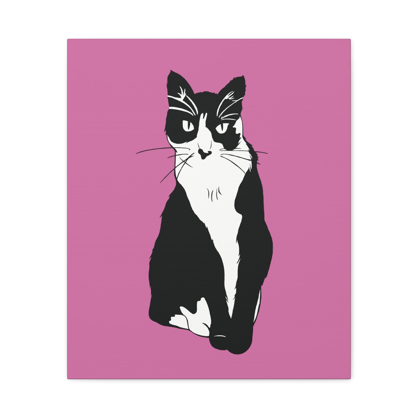 Cat Canvas on Light Pink (B&W Style Cat) - Cat Drawing Art