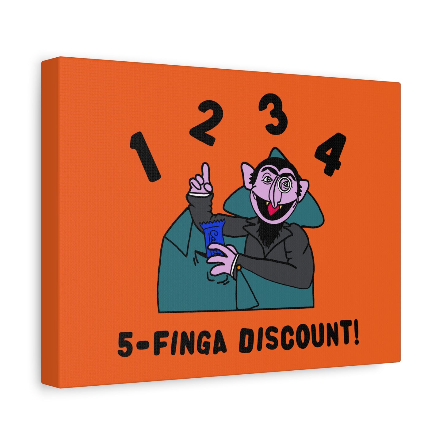 Five Finger Discount Canvas Print Orange - Sesame Street The Count Parody Art Print