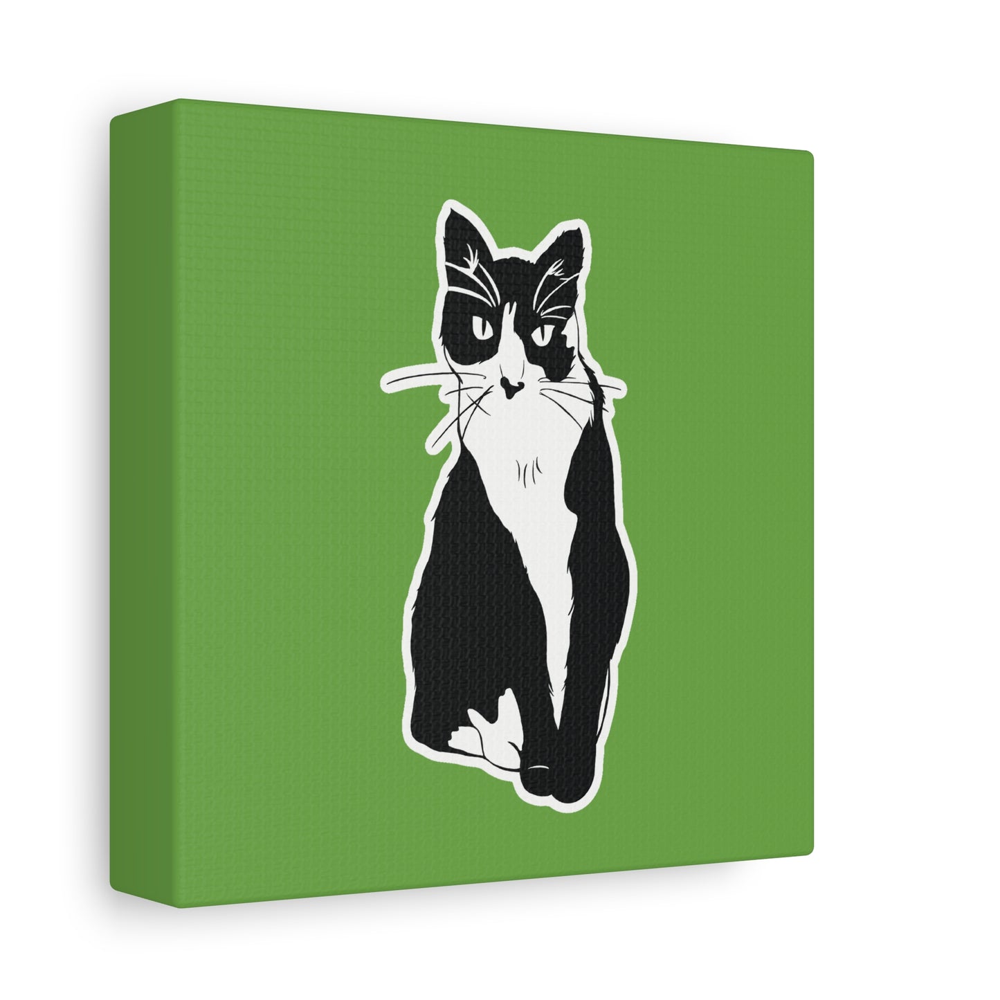 Cat Canvas Print on Green (B&W Style Cat) - Cat Drawing Art
