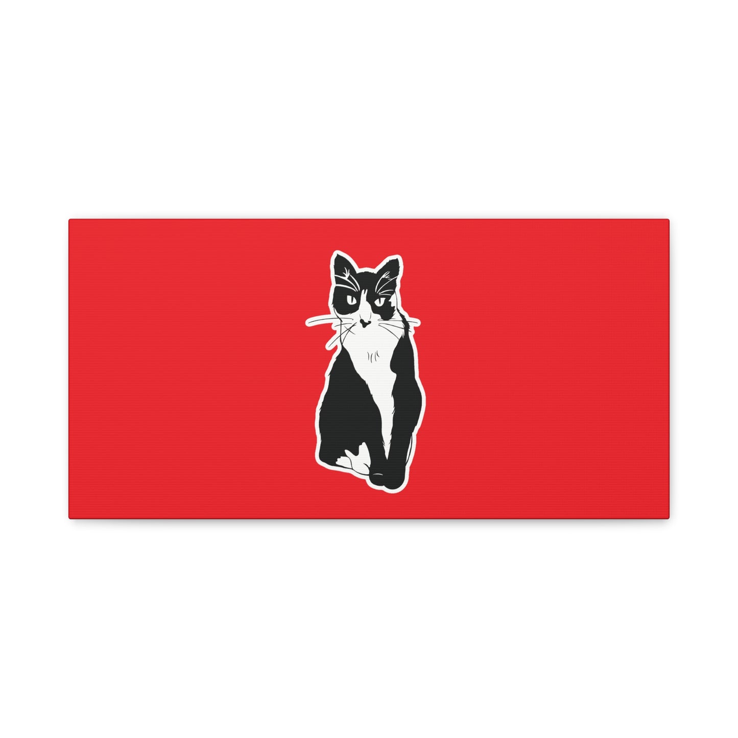 Cat Canvas Print on Red (Sticker Style Cat) - Cat Drawing Art