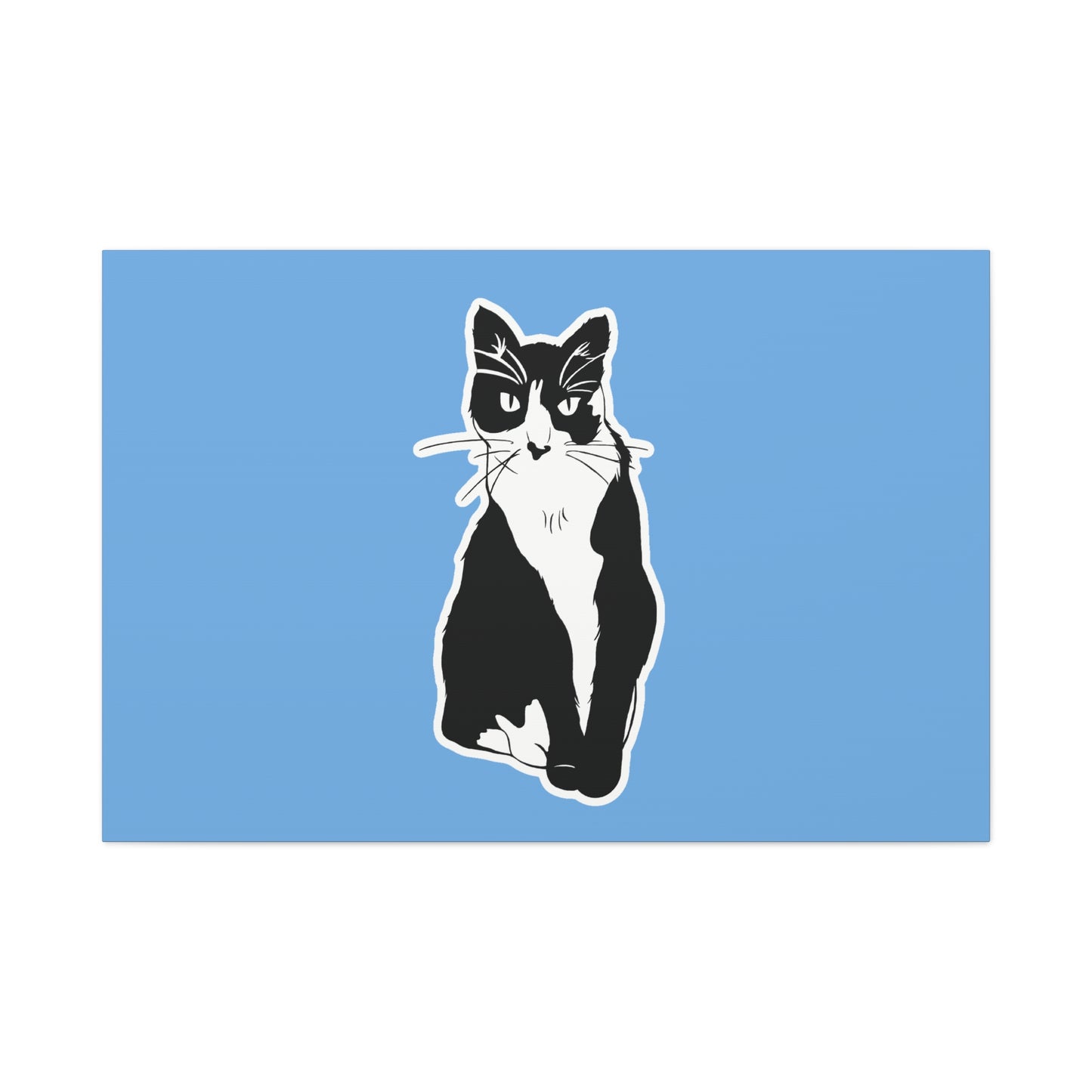 Cat Canvas on Light Blue (Sticker Style Cat) - Cat Drawing Art