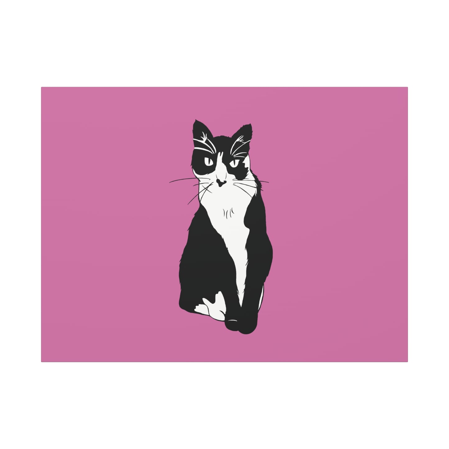 Cat Canvas on Light Pink (B&W Style Cat) - Cat Drawing Art