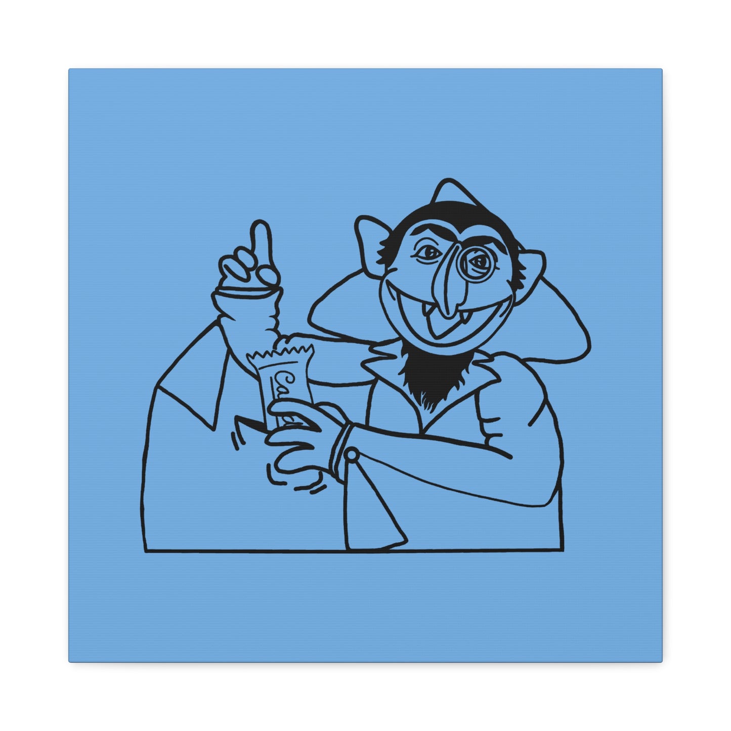 The Count Stealing Candy Outline Canvas Print Light Blue - Sesame Street The Count Parody Art