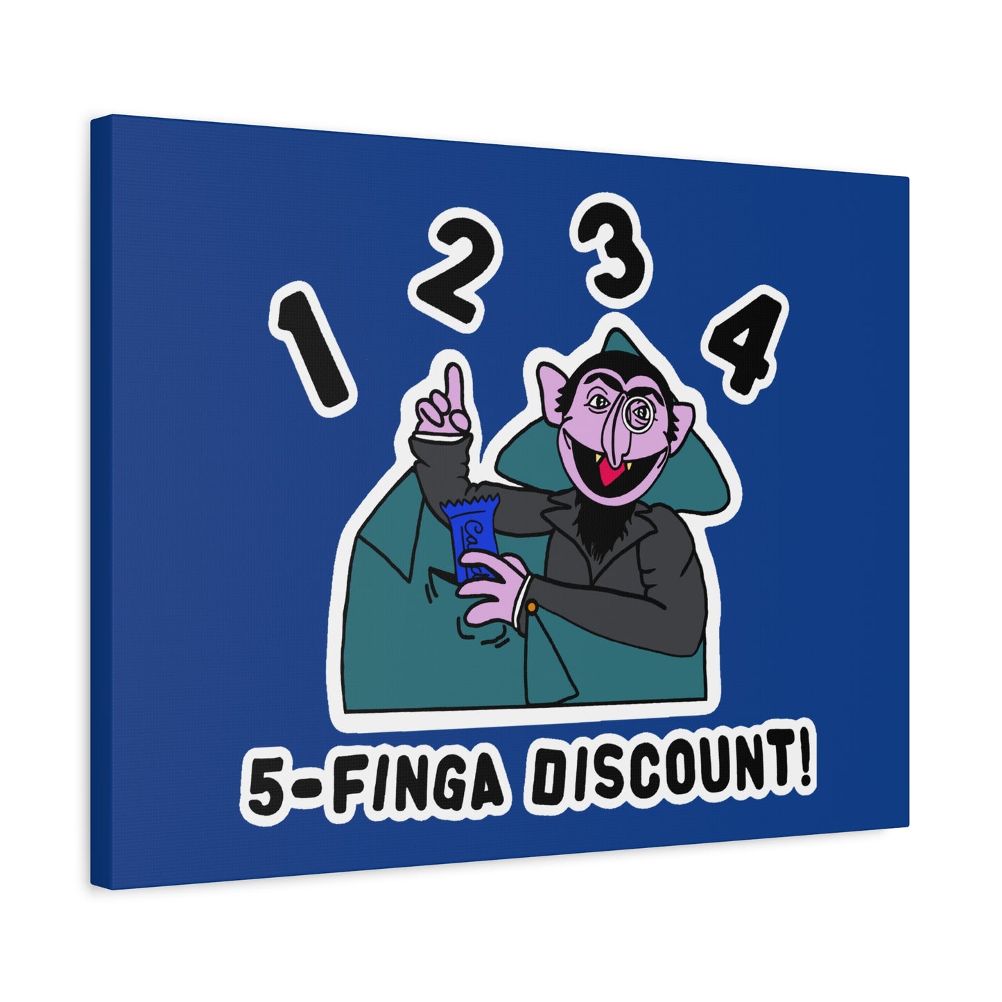 Five Finger Discount Canvas Print Dark Blue - Sesame Street The Count Parody Art Print