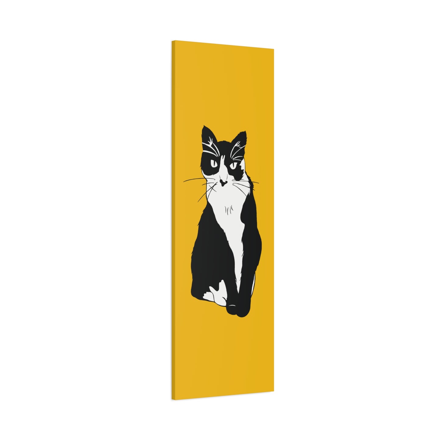 Cat Canvas on Yellow (B&W Style Cat) - Cat Drawing Art