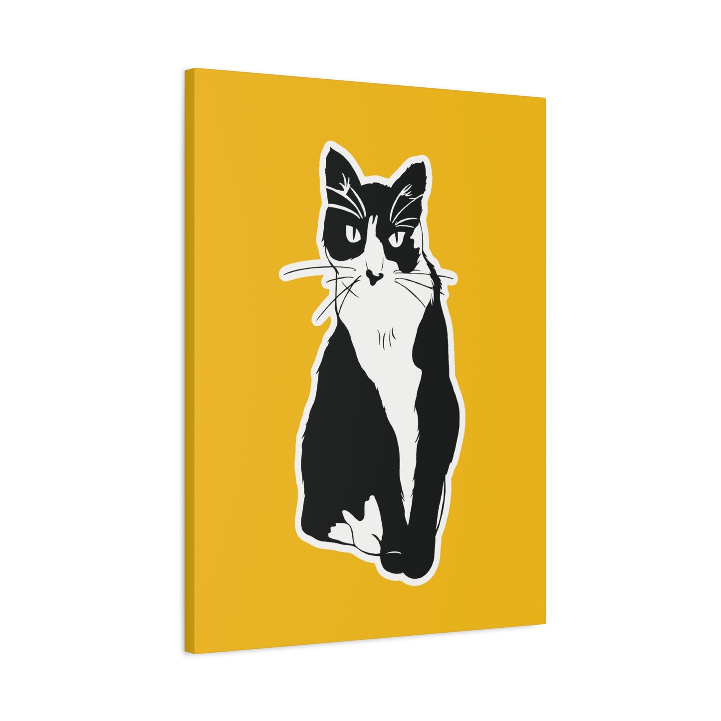Cat Canvas Print on Yellow (Sticker Style Cat) - Cat Drawing Art