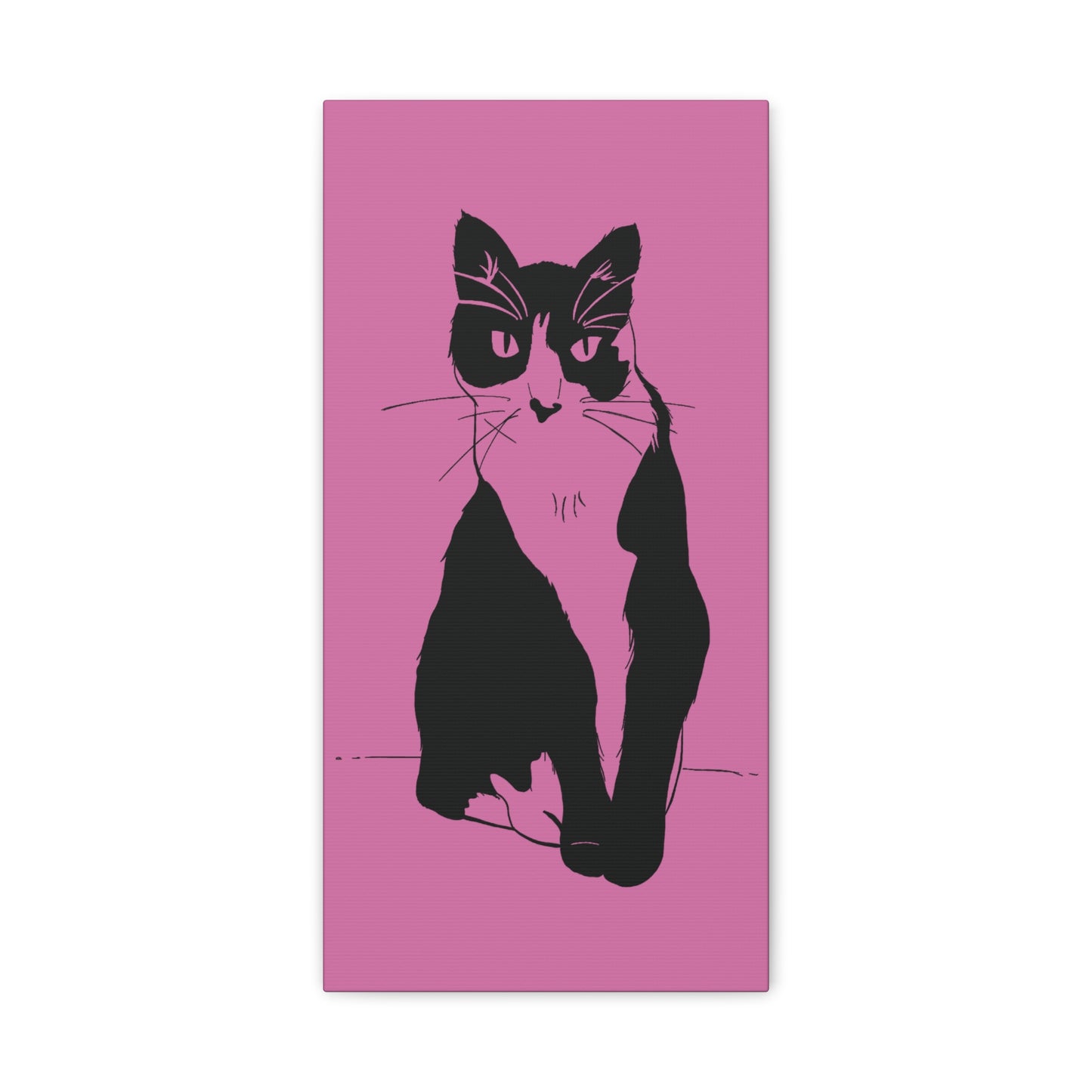 Cat Canvas Print on Pink (Transparent Style Cat) - Cat Drawing Art