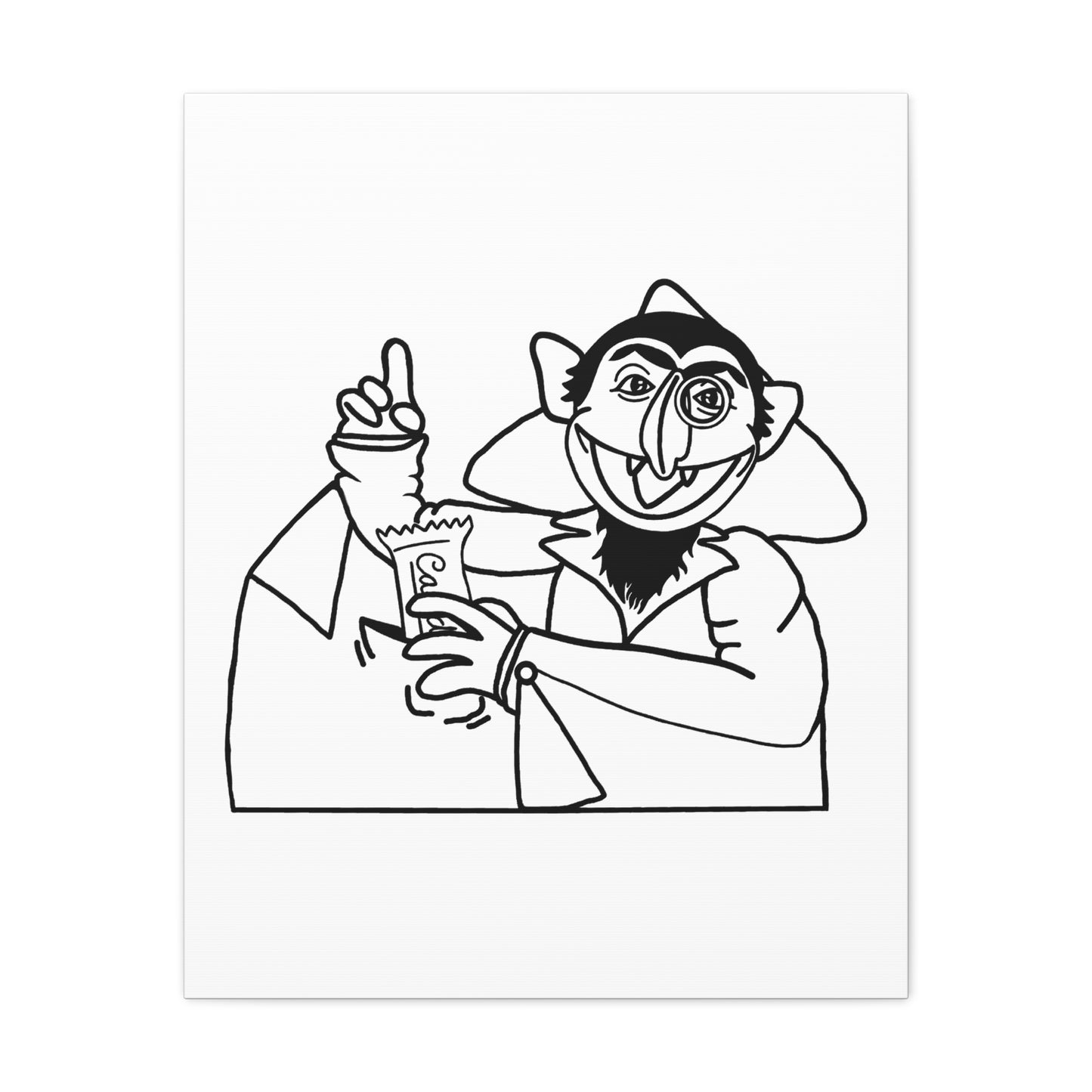 The Count Stealing Candy Outline Canvas Print White - Sesame Street The Count Parody Art