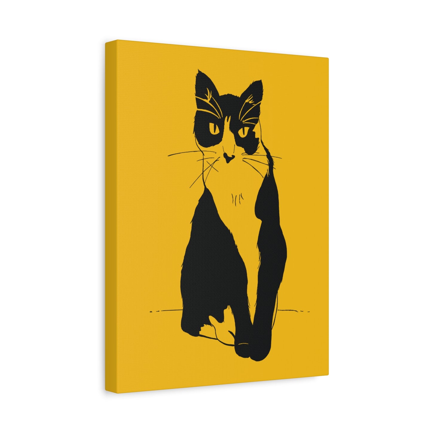 Cat Canvas Print on Yellow (Transparent Style Cat) - Cat Drawing Art