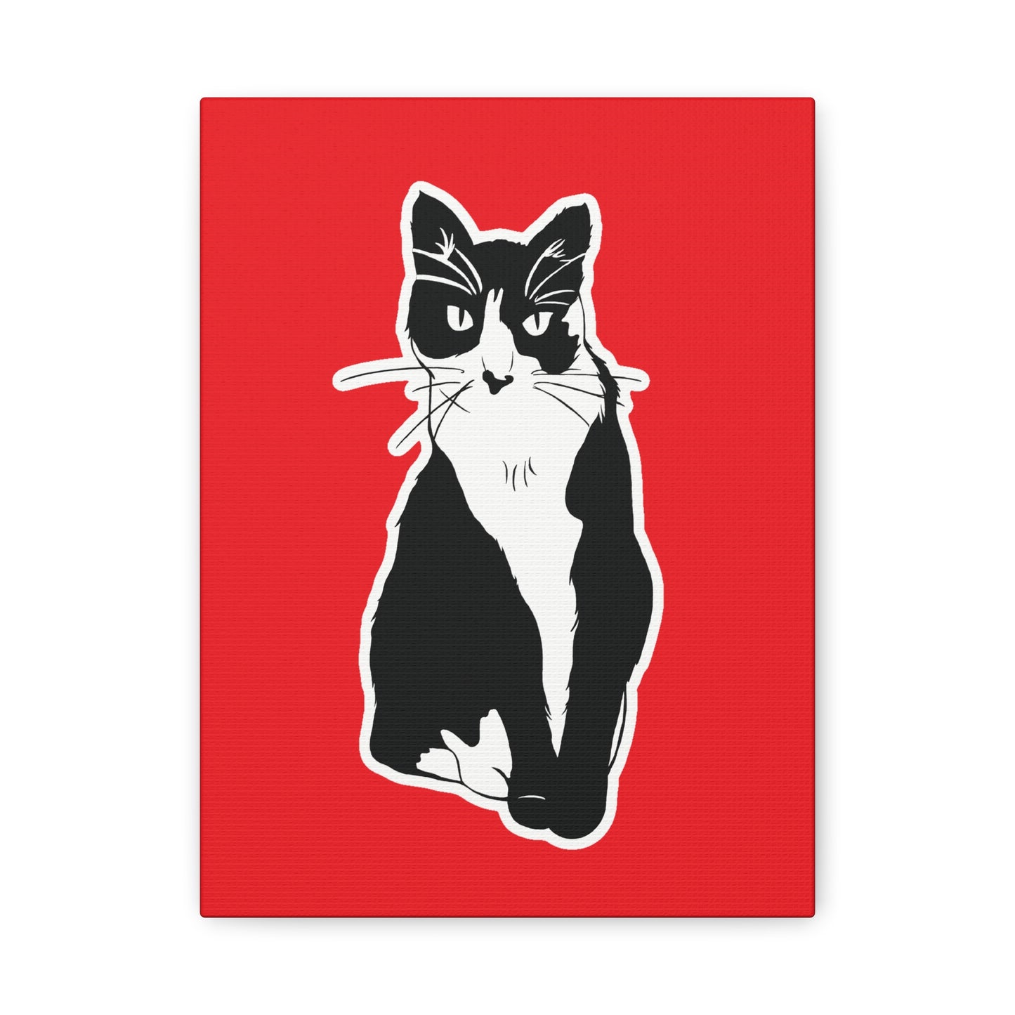 Cat Canvas Print on Red (Sticker Style Cat) - Cat Drawing Art