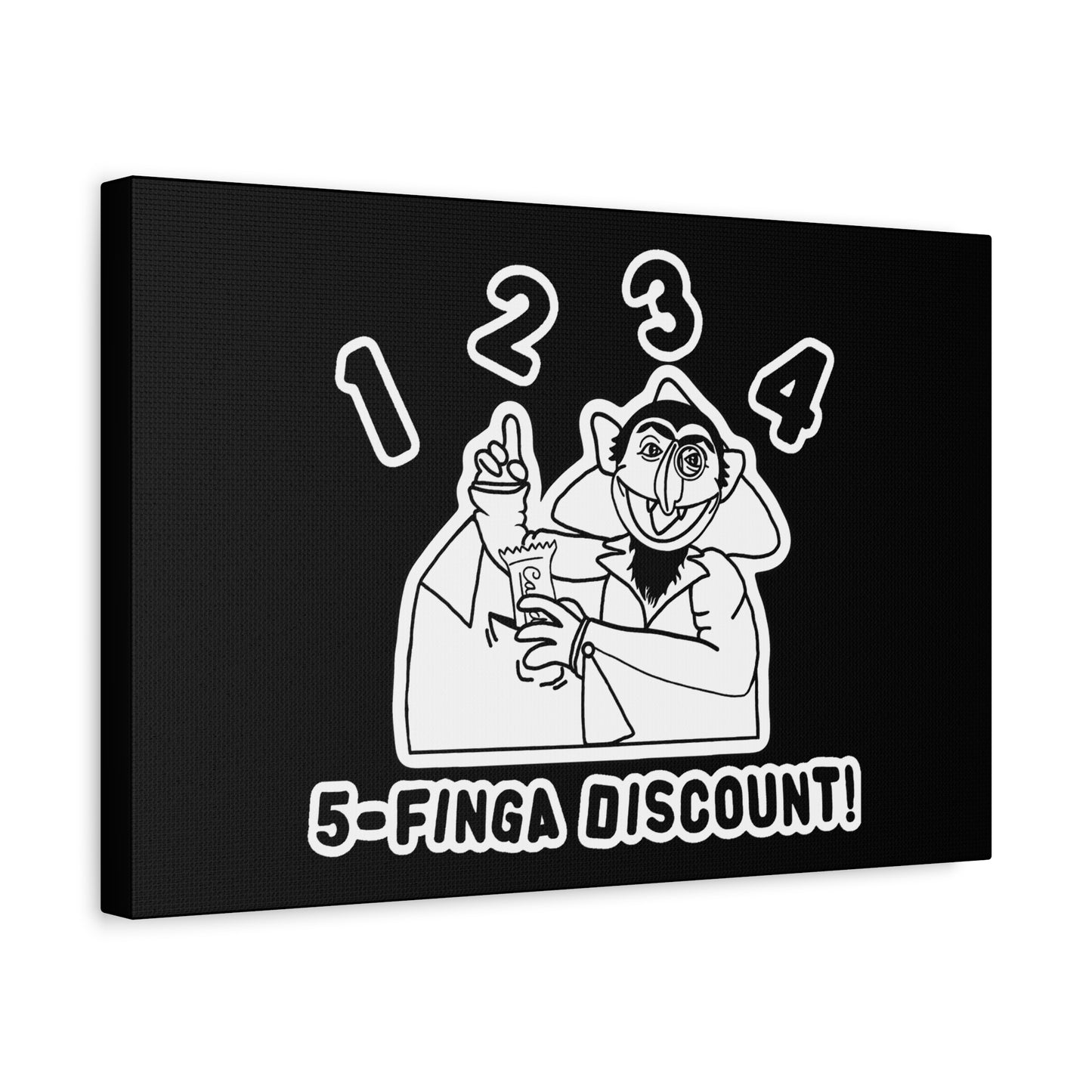 Five Finger Discount Outline Canvas Print Black - Sesame Street The Count Parody Art Print
