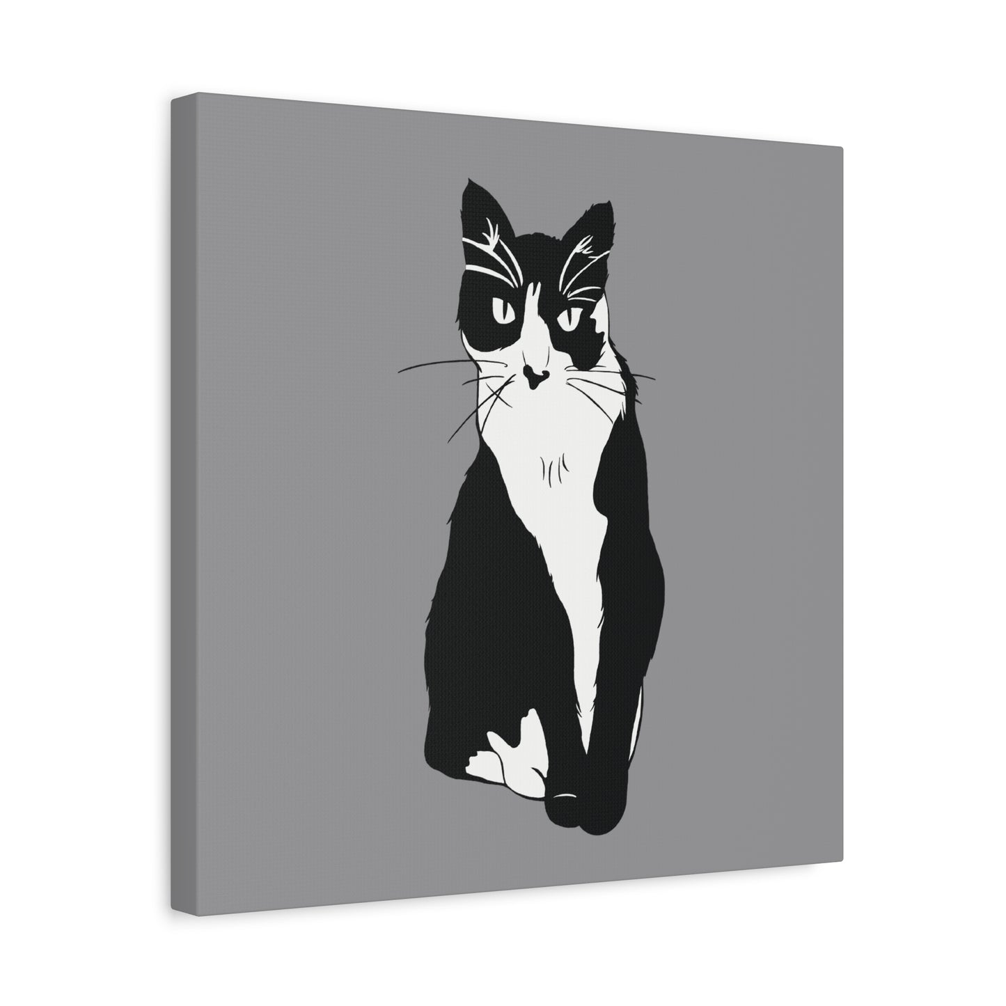 Cat Canvas on Grey (B&W Style Cat) - Cat Drawing Art
