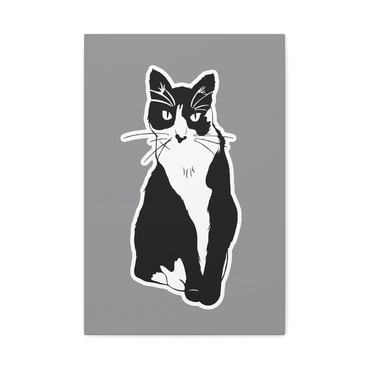 Cat Canvas Print on Grey (Sticker Style Cat) - Cat Drawing Wall Art