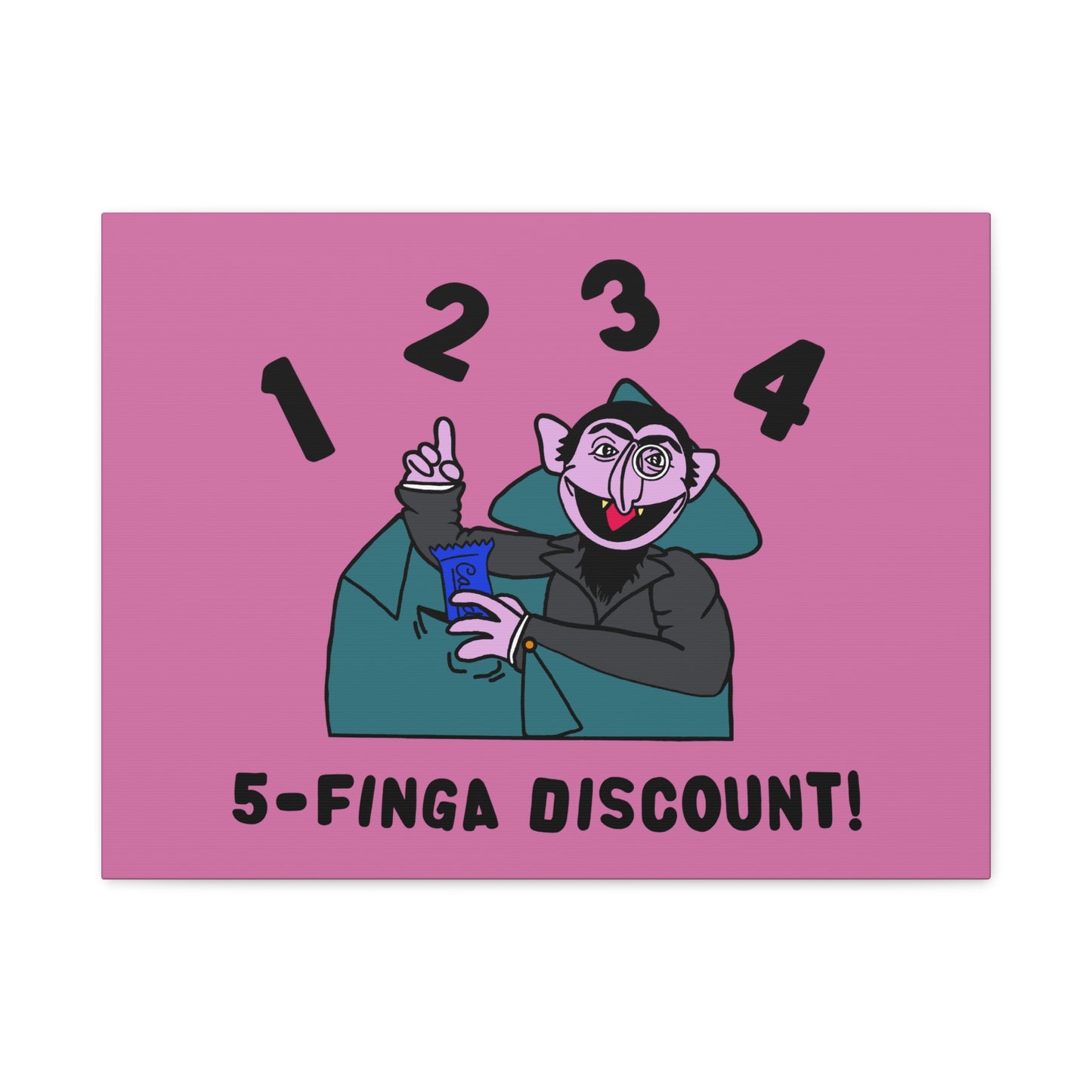 Five Finger Discount Canvas Print Light Pink - Sesame Street The Count Parody Art Print