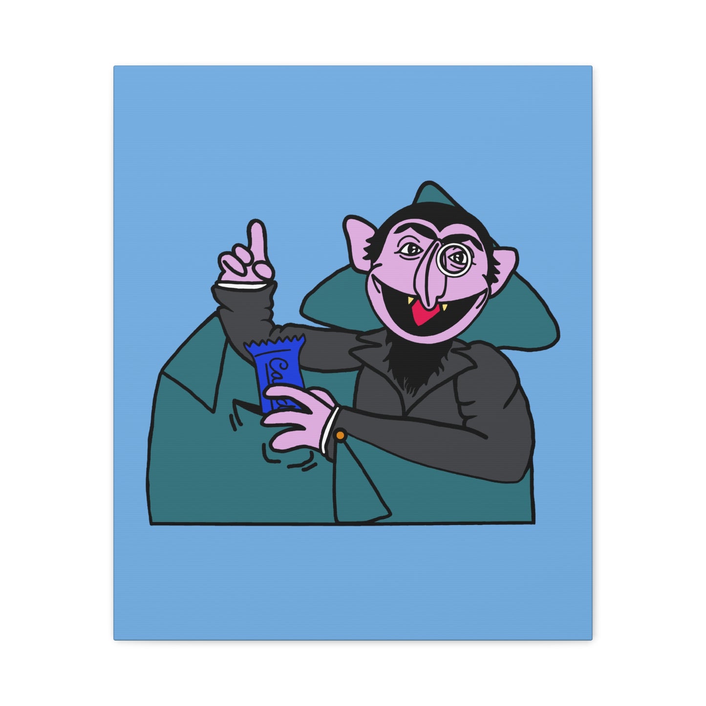 The Count Stealing Candy Canvas Print Light Blue - Sesame Street The Count Parody Art