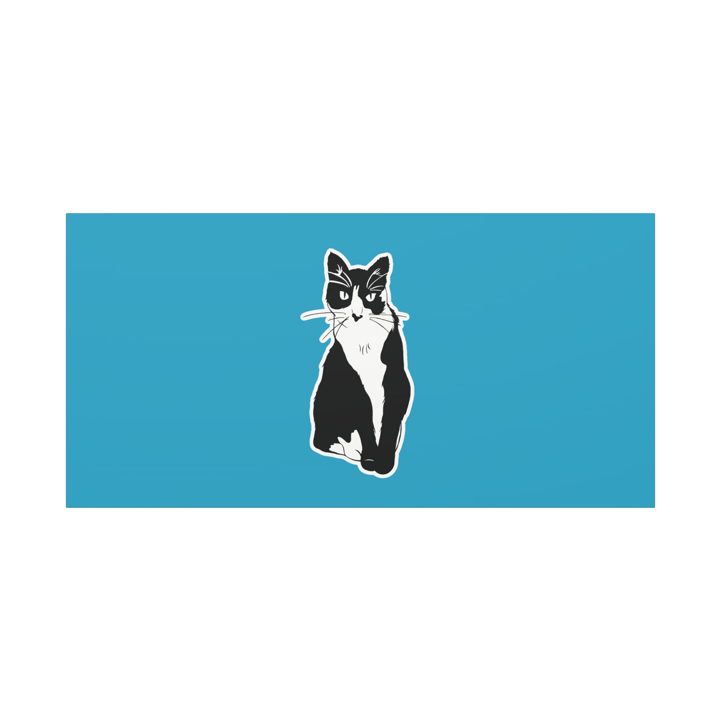 Cat Canvas Print on Turquoise (Sticker Style Cat) - Cat Drawing Art