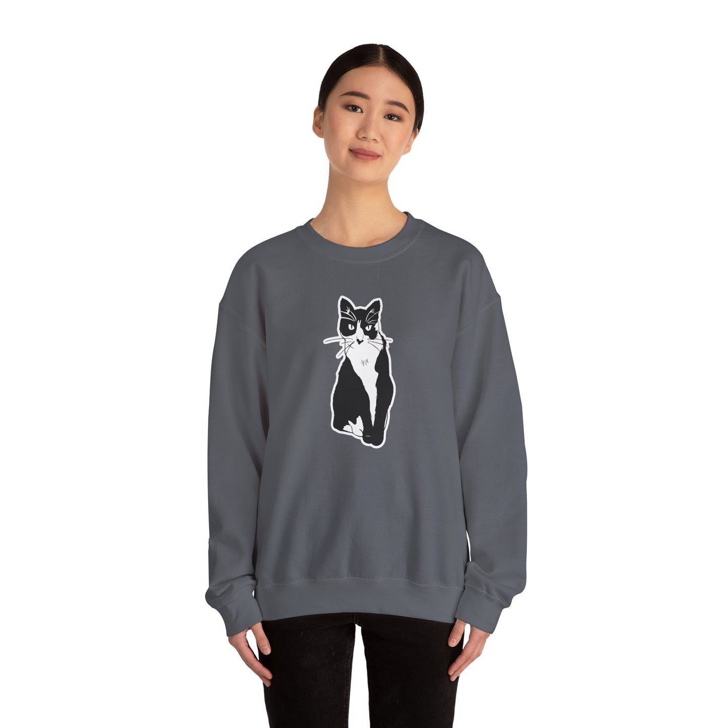 Cat Sweatshirt (Sticker Style Cat) - Cat Drawing Sweatshirt