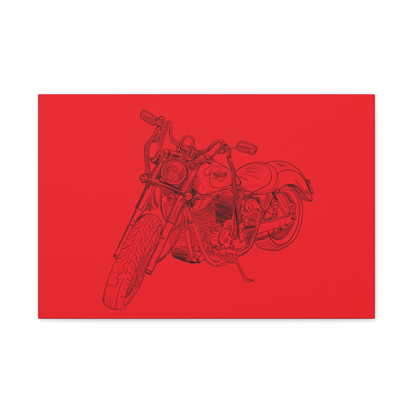 Ride Me Harley Motorcycle Sketch Canvas Print - Black Ink on Red Background