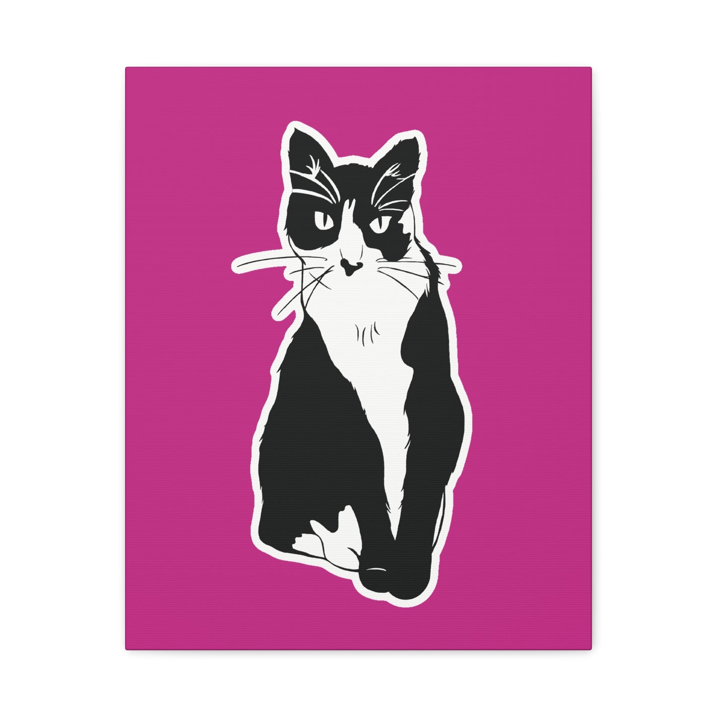 Cat Canvas on Pink (Sticker Style Cat) - Cat Drawing Art