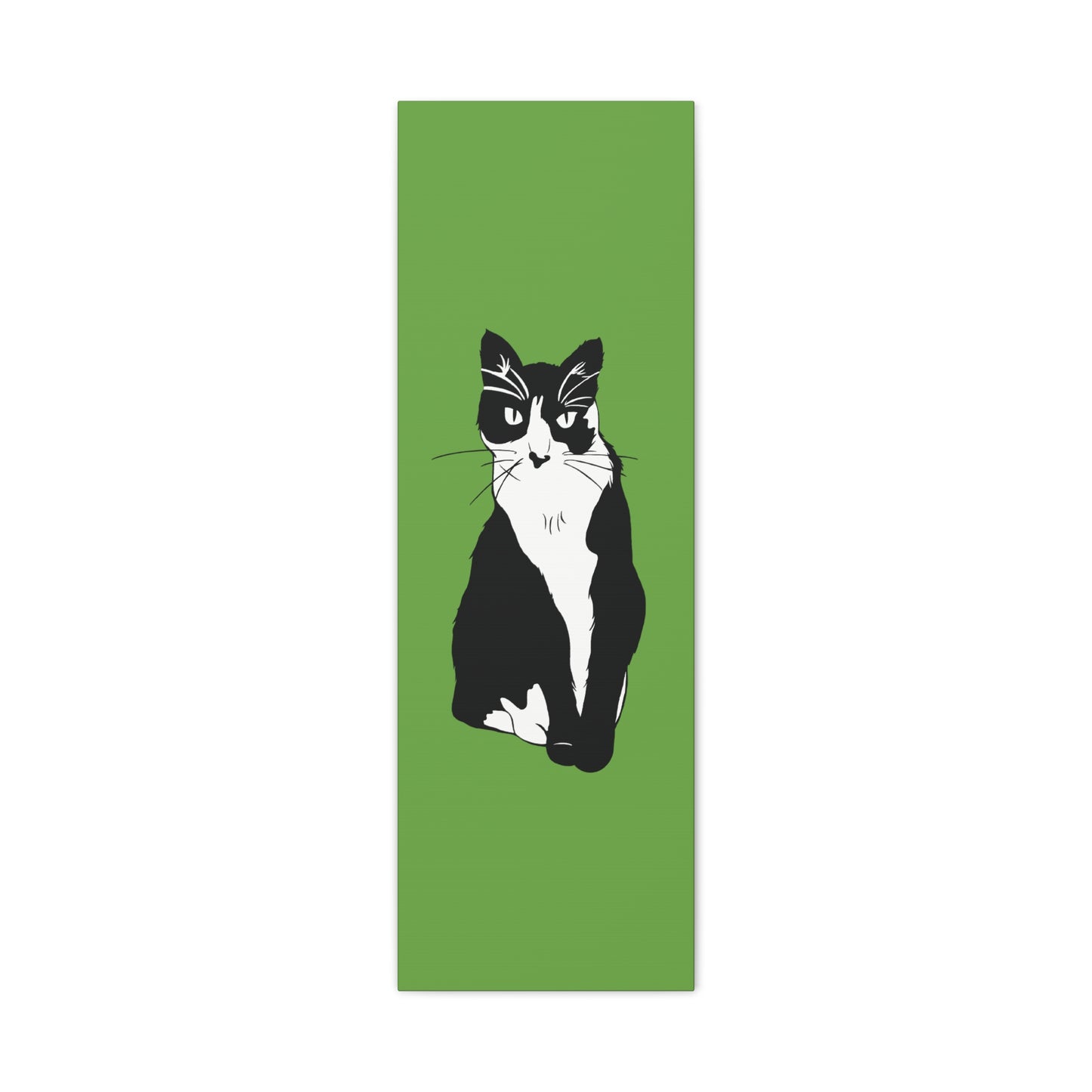 Cat Canvas on Green (B&W Style Cat) - Cat Drawing Art
