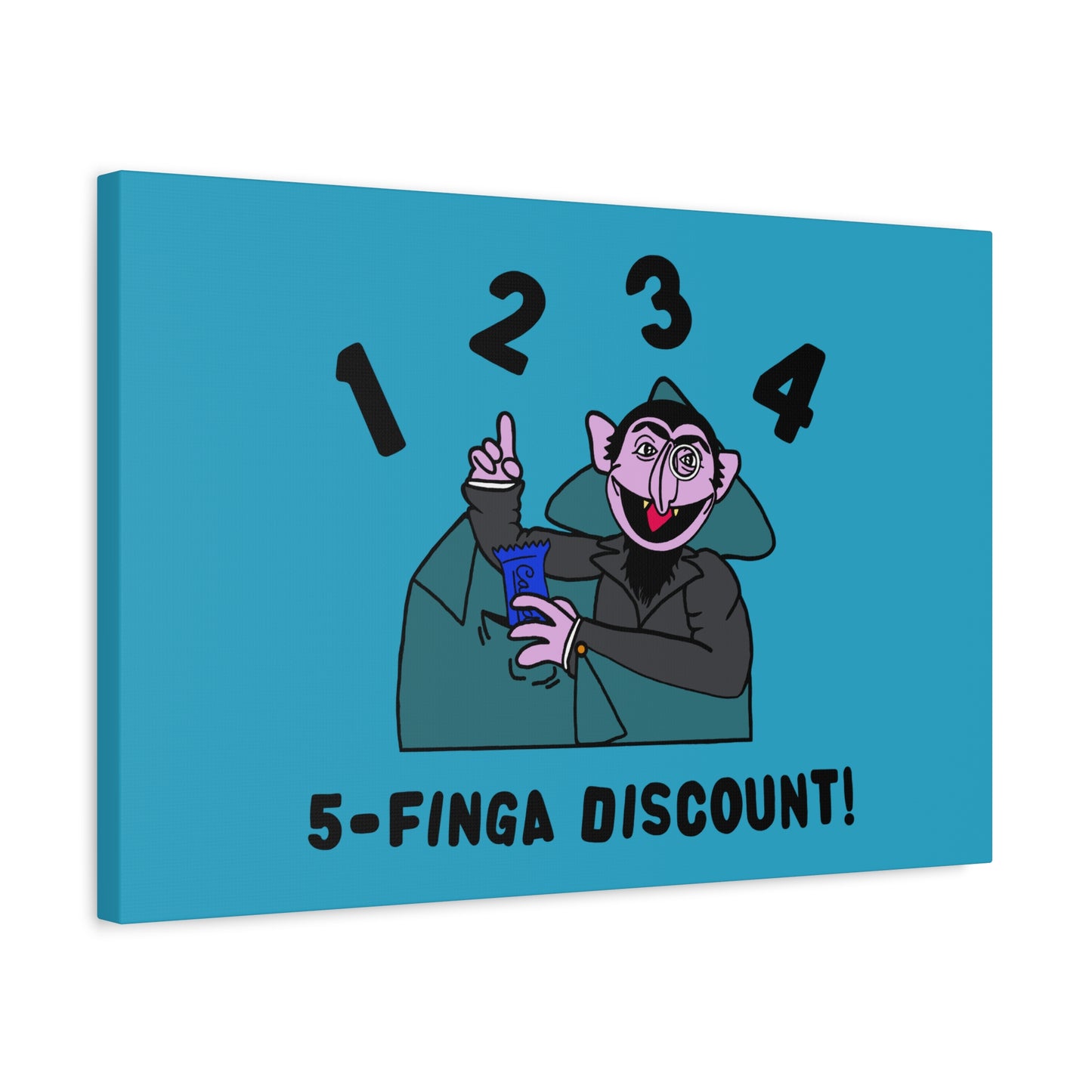 Five Finger Discount Canvas Print Turquoise - Sesame Street The Count Parody Art Print