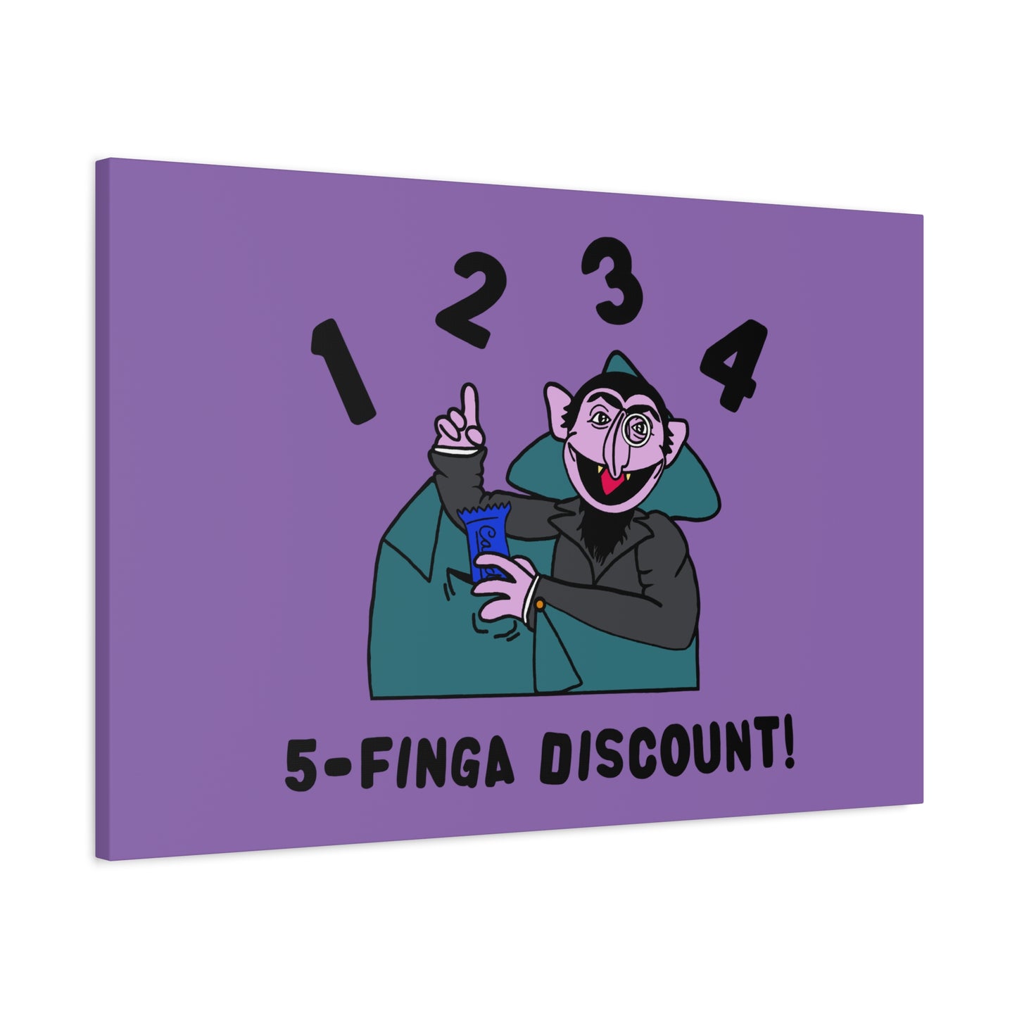 Five Finger Discount Canvas Print Light Purple - Sesame Street The Count Parody Art Print