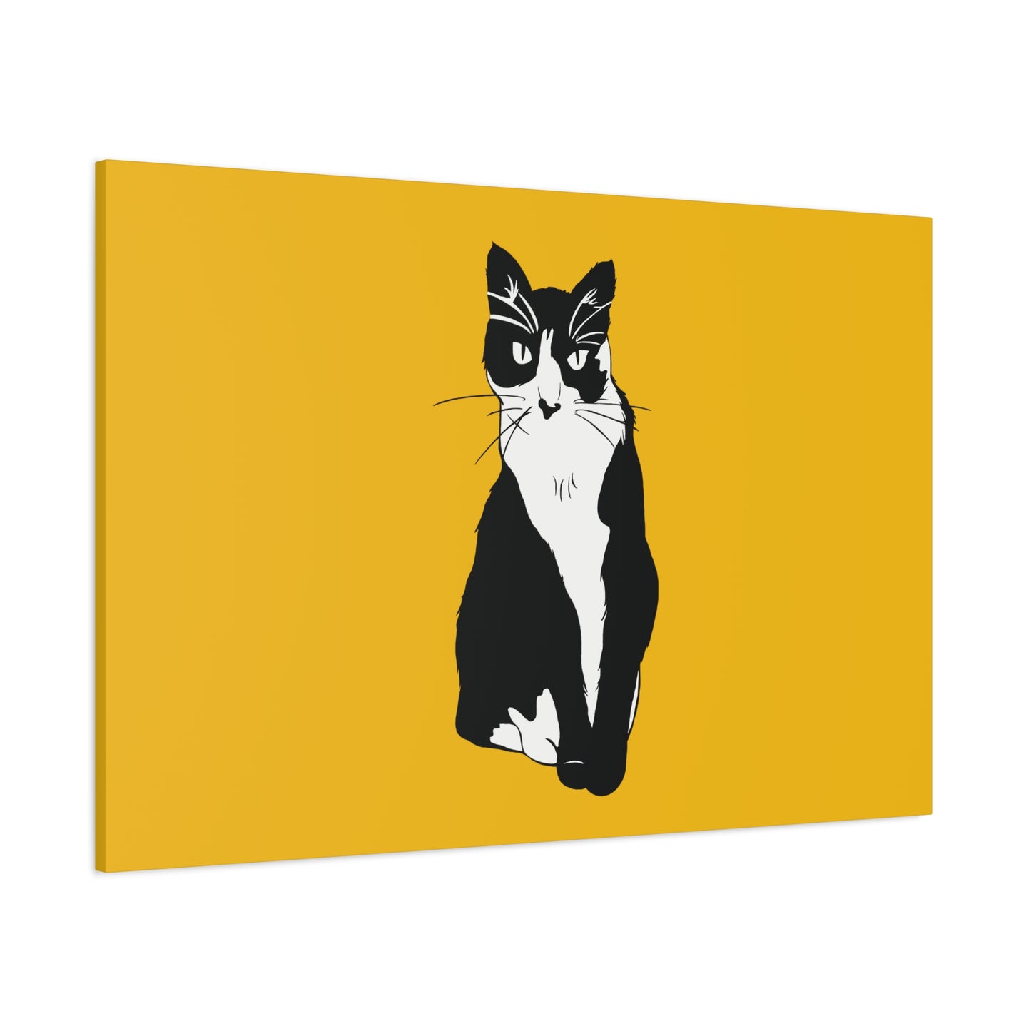 Cat Canvas on Yellow (B&W Style Cat) - Cat Drawing Art