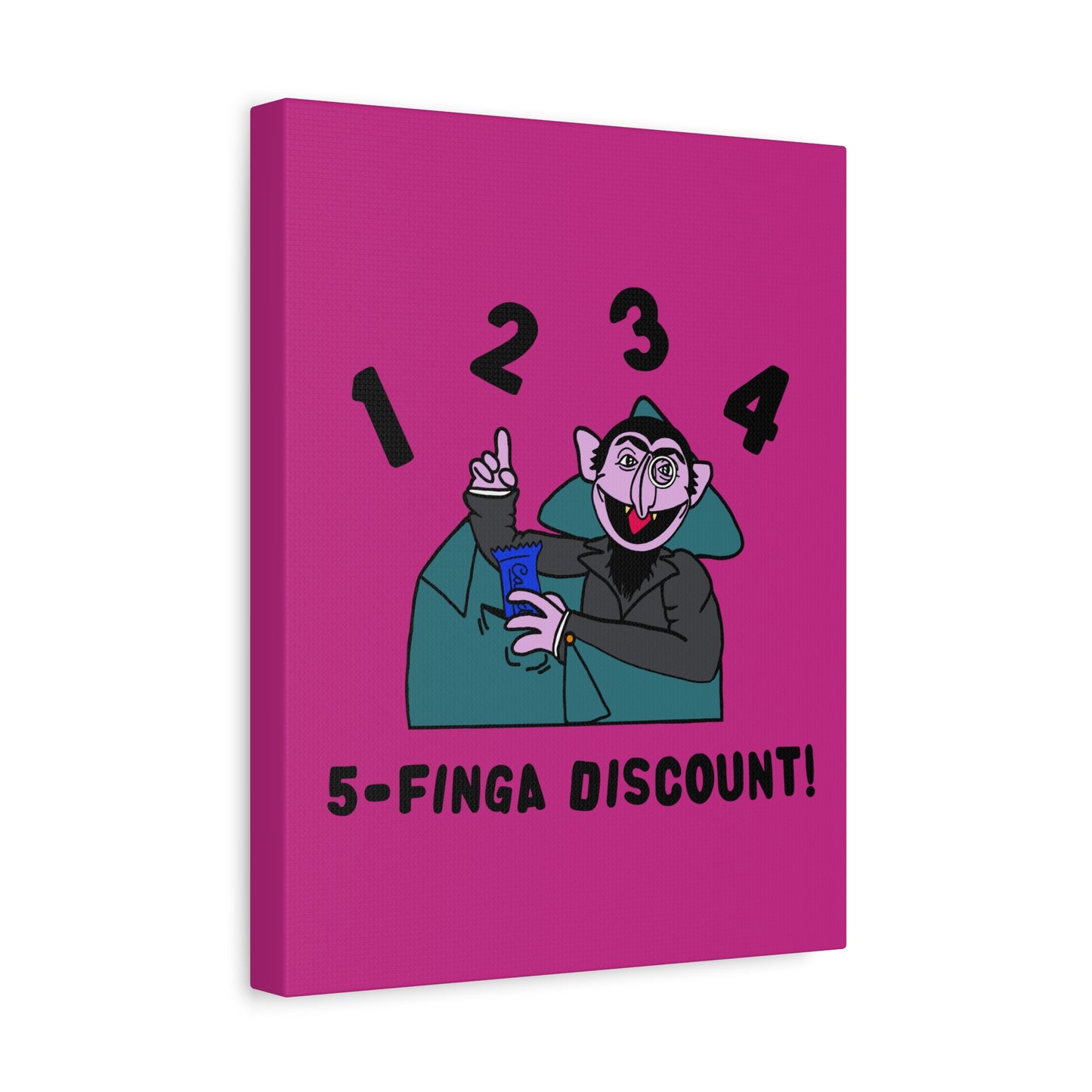 Five Finger Discount Canvas Print Pink - Sesame Street The Count Parody Art Print
