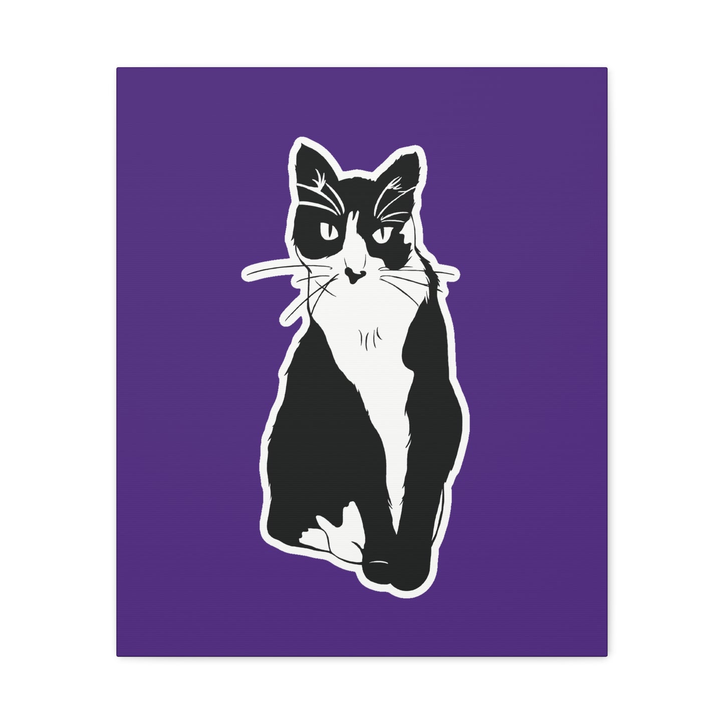 Cat Canvas Print on Purple (Sticker Style Cat) - Cat Drawing Art