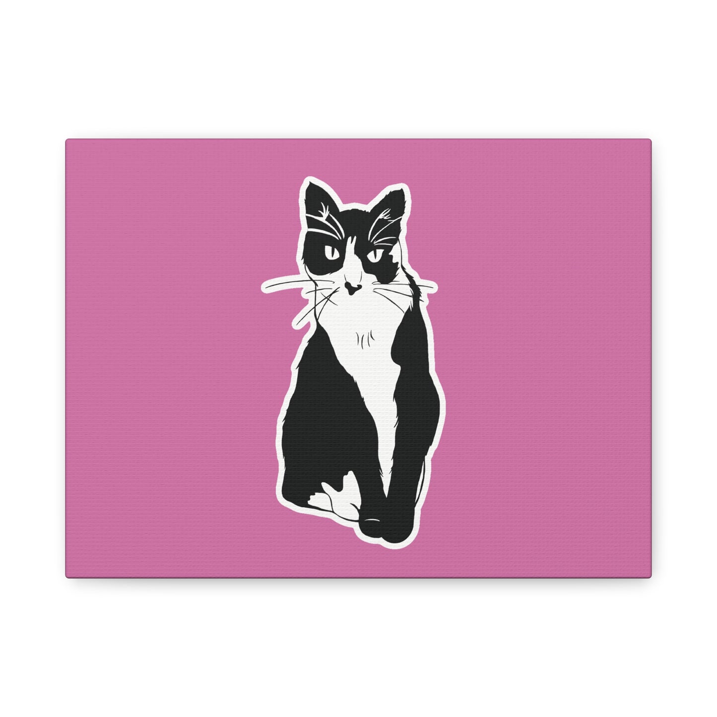 Cat Canvas on Light Pink (Sticker Style Cat) - Cat Drawing Art