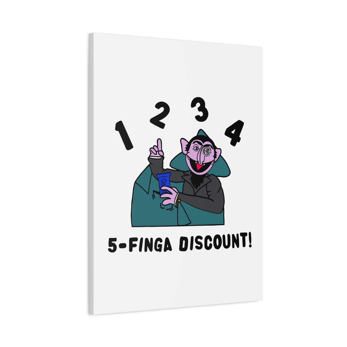 Five Finger Discount Canvas Print White - Sesame Street The Count Parody Art Print